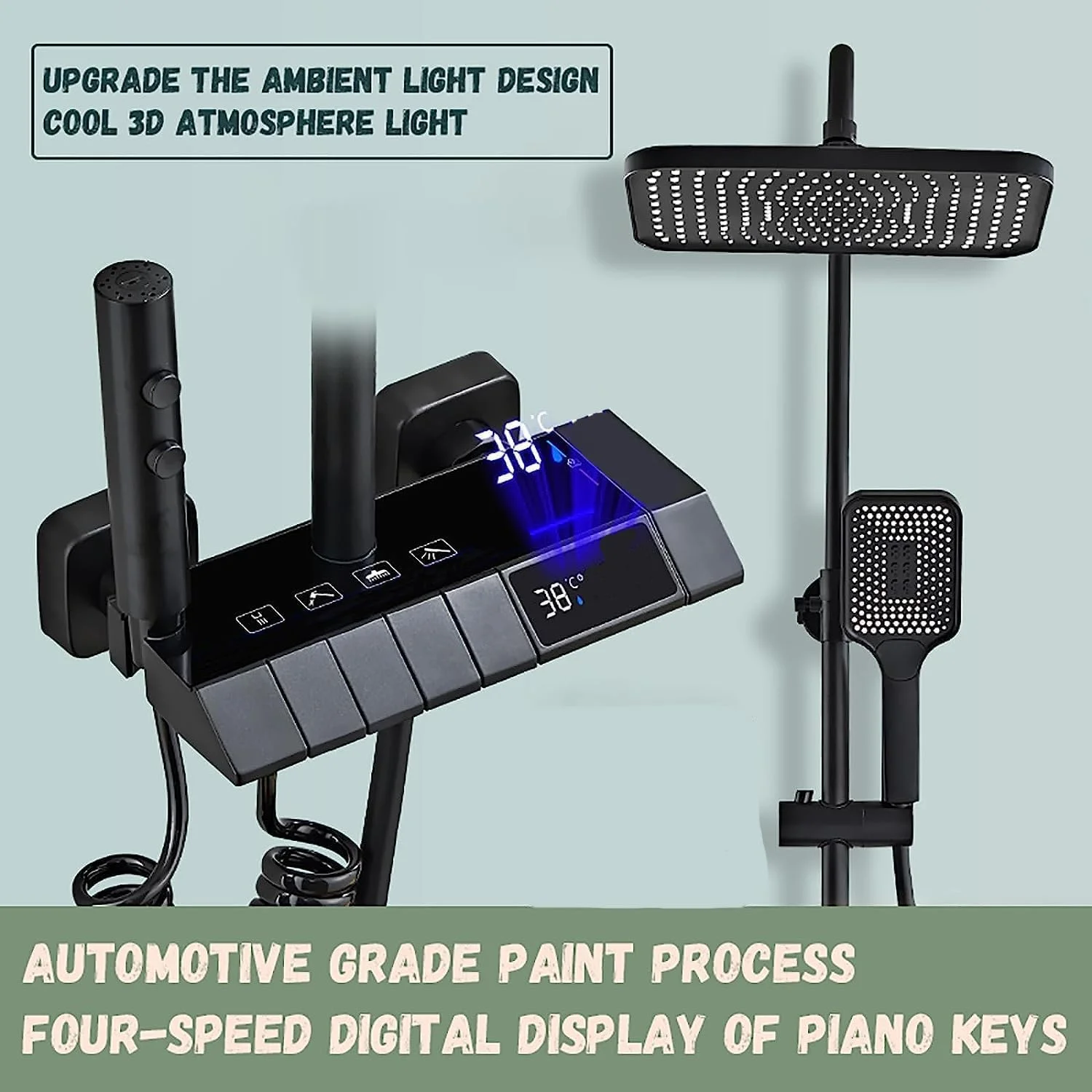 ست دوش مشکی کول بیبی با نمایشگر دیجیتال LED، ست ترکیبی مخلوط کن بارانی دیواری، شیرآلات 4 طرفه با سر دوش بارانی 12 اینچی، دستی 3 حالته و بیده ست دوش مشکی کول بیبی با نمایشگر دیجیتال LED، ست ترکیبی مخلوط کن بارانی دیواری، شیرآلات 4 طرفه با سر دوش بارانی 12 اینچی، دستی 3 حالته و بیده