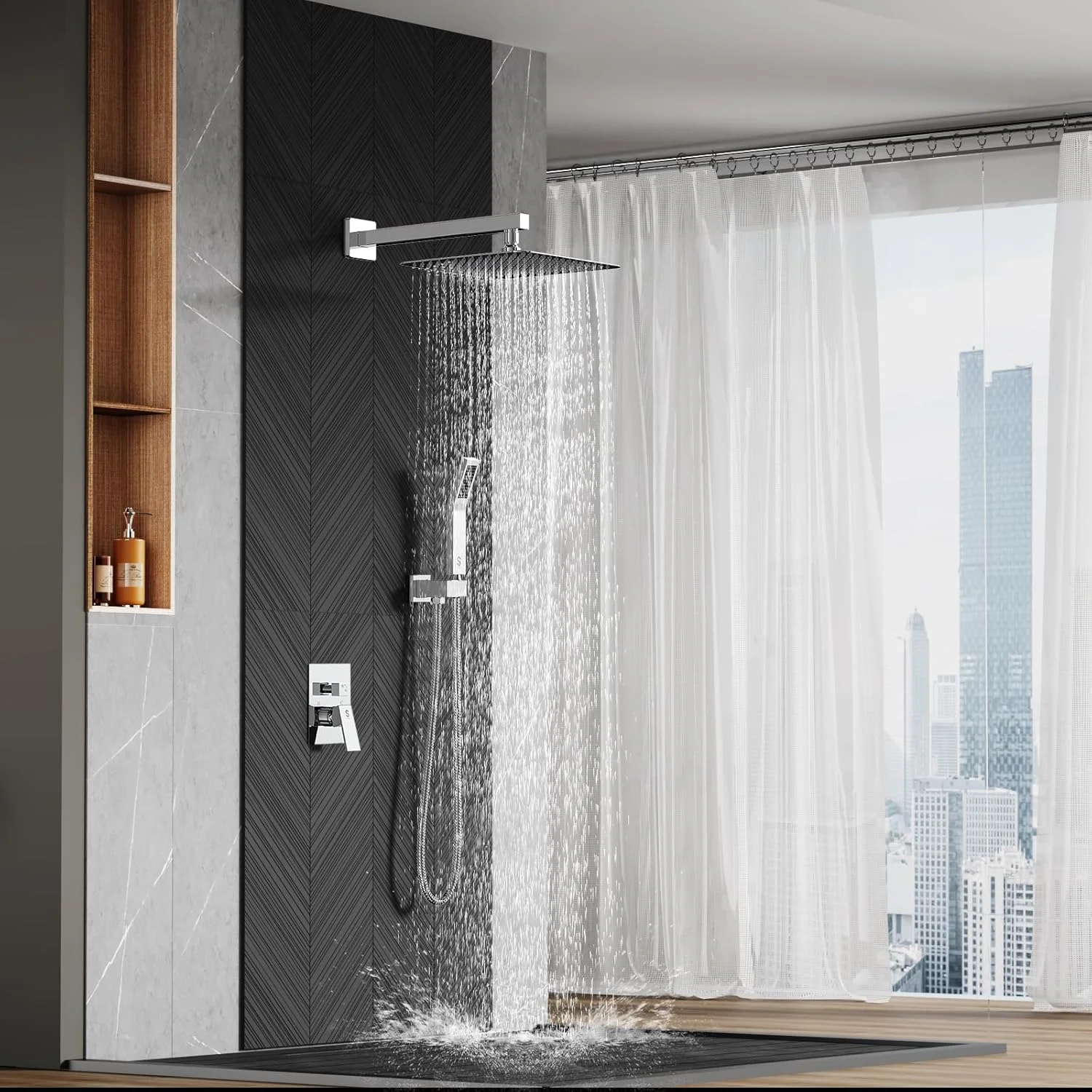ست شیرآلات دوش حمام لوکس SR SUN RISE مدل SRSH-F5043، سیستم دوش بارانی دیواری با روکش کروم براق (شامل بدنه و تریم شیرآلات) ست شیرآلات دوش حمام لوکس SR SUN RISE مدل SRSH-F5043، سیستم دوش بارانی دیواری با روکش کروم براق (شامل بدنه و تریم شیرآلات)