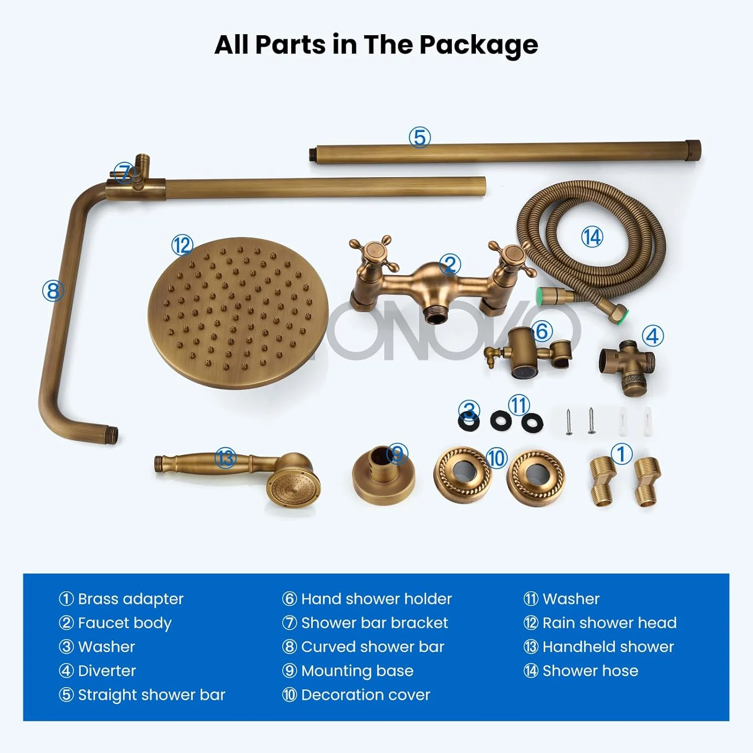 ست شیر دوش حمام برنجی عتیقه گوتونوو، شیرآلات دوش طلایی برس خورده، سر دوش بارانی 8 اینچی، دوش دستی با دسته صلیبی ست شیر دوش حمام برنجی عتیقه گوتونوو، شیرآلات دوش طلایی برس خورده، سر دوش بارانی 8 اینچی، دوش دستی با دسته صلیبی