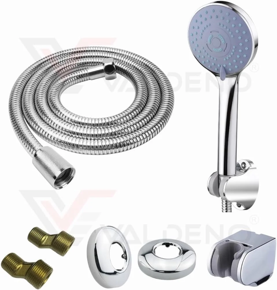 شیر دوش والدنو مدل ورونا، تک اهرمی آب سرد و گرم، شیر حمام، شیر دوش، بدنه فلزی سنگین، روکش کروم آینه ای، به همراه ست گوشی دوش دستی