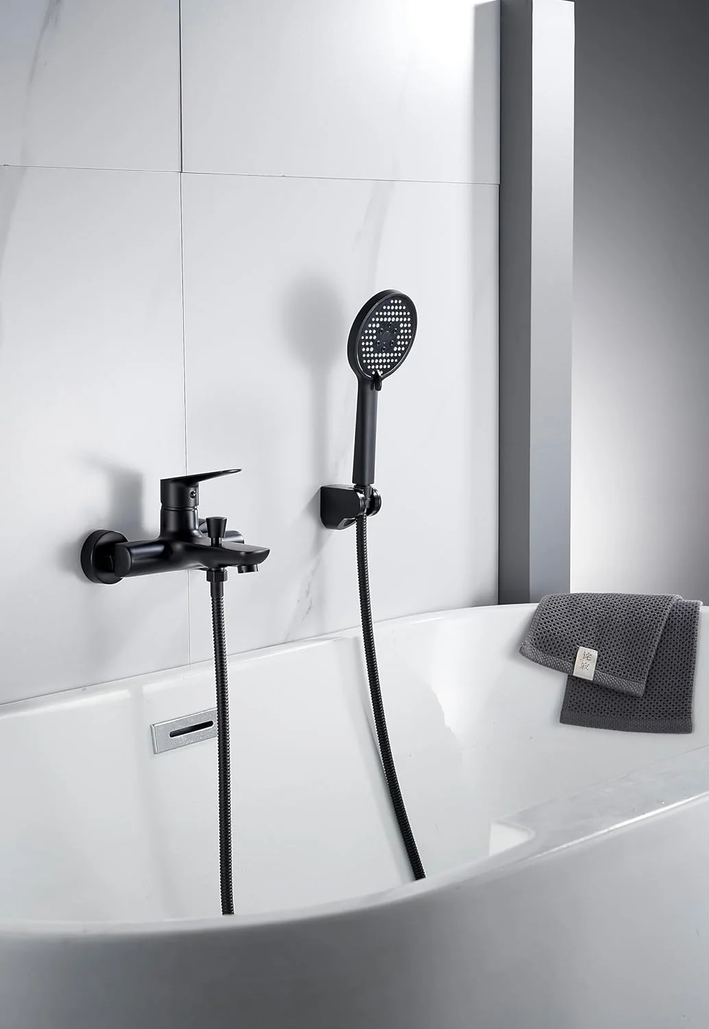 شیر دوش حمام تک اهرمی Brimix، ست شیر دوش وان با سردوش دستی و شلنگ (مشکی)