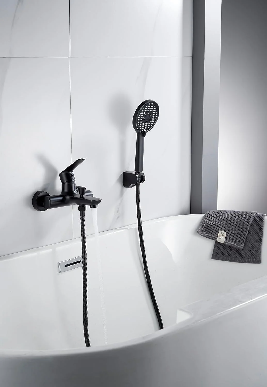 شیر دوش حمام تک اهرمی Brimix، ست شیر دوش وان با سردوش دستی و شلنگ (مشکی)