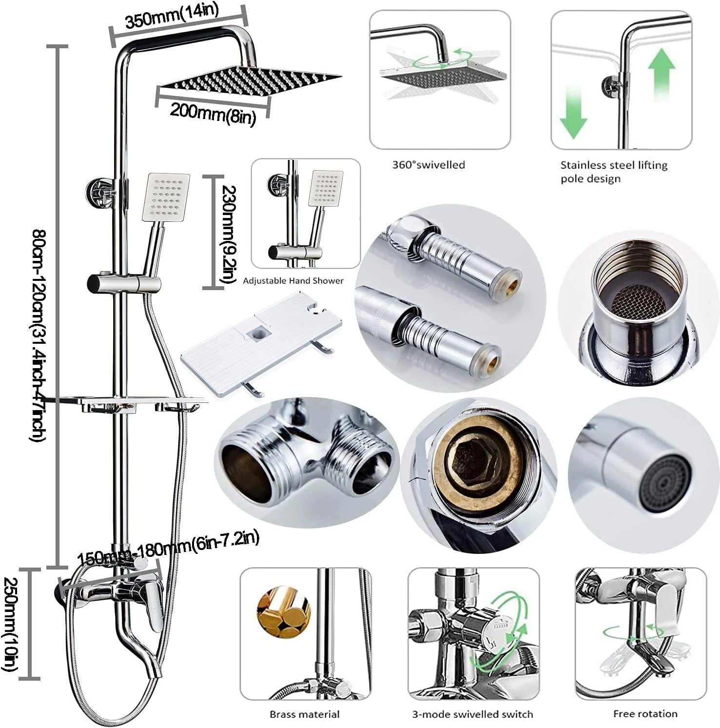 ست شیر دوش نقره ای استیل ضد زنگ SKADE، سیستم دوش سه کاره دیواری، سر دوش 8 اینچی، اسپری دستی قابل تنظیم حمام، شیر دوش نیکل برس خورده ست کامل ست شیر دوش نقره ای استیل ضد زنگ SKADE، سیستم دوش سه کاره دیواری، سر دوش 8 اینچی، اسپری دستی قابل تنظیم حمام، شیر دوش نیکل برس خورده ست کامل