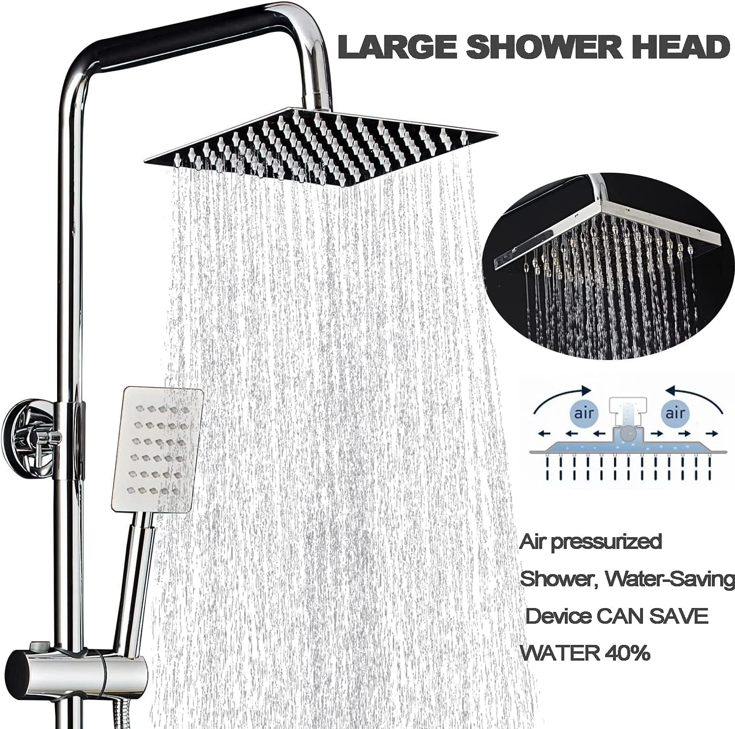 ست شیر دوش نقره ای استیل ضد زنگ SKADE، سیستم دوش سه کاره دیواری، سر دوش 8 اینچی، اسپری دستی قابل تنظیم حمام، شیر دوش نیکل برس خورده ست کامل ست شیر دوش نقره ای استیل ضد زنگ SKADE، سیستم دوش سه کاره دیواری، سر دوش 8 اینچی، اسپری دستی قابل تنظیم حمام، شیر دوش نیکل برس خورده ست کامل