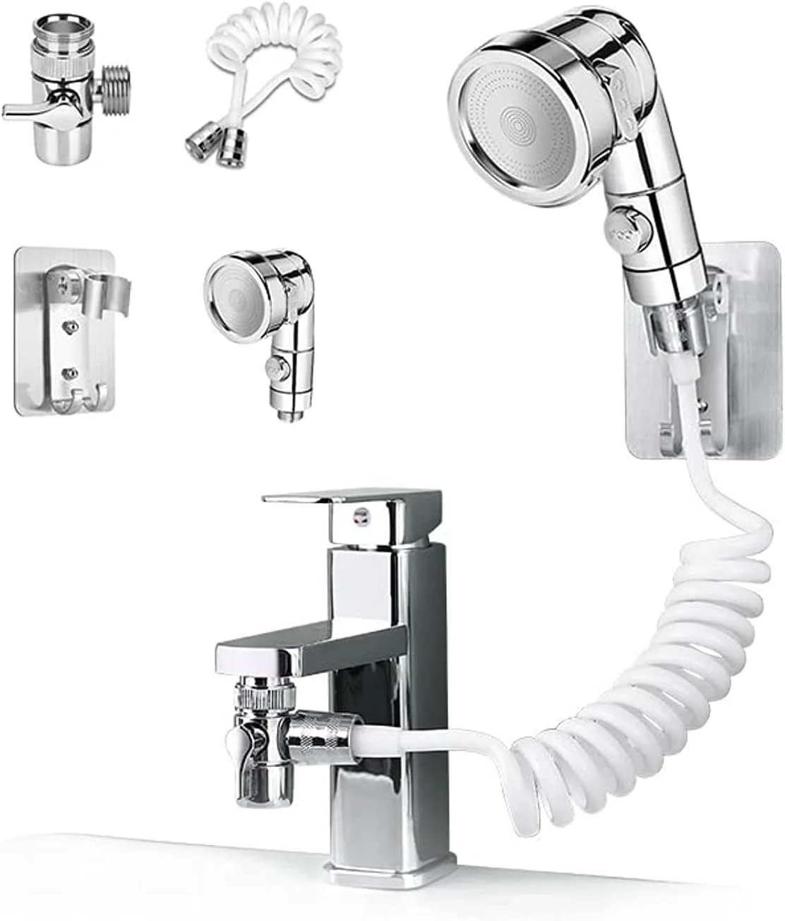 ست سر دوش دستی سینک Goodern، اتصال اسپری شیر سینک با شلنگ، براکت و شیر تبدیل، ست سر دوش دستی شیر آب شستشوی مو با تنظیم حجم آب 3 حالته