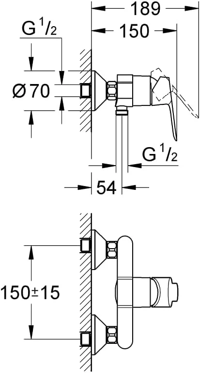 GROHE BauEdge | شیر حمام - شیر دوش تک اهرمی، شیر یک طرفه یکپارچه | کروم | 23333000 GROHE BauEdge | شیر حمام - شیر دوش تک اهرمی، شیر یک طرفه یکپارچه | کروم | 23333000