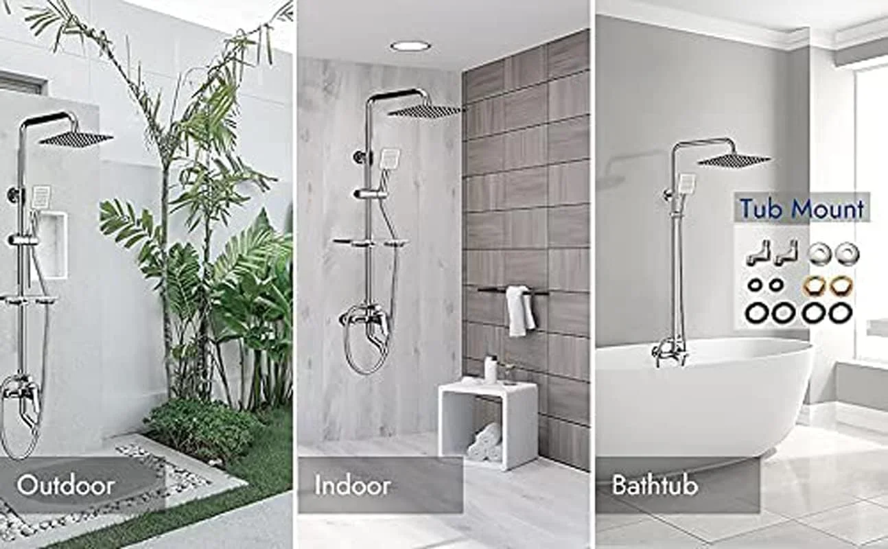 ست شیر دوش نقره ای استیل ضد زنگ SKADE، سیستم دوش سه کاره دیواری، سر دوش 8 اینچی، اسپری دستی قابل تنظیم حمام، شیر دوش نیکل برس خورده ست کامل ست شیر دوش نقره ای استیل ضد زنگ SKADE، سیستم دوش سه کاره دیواری، سر دوش 8 اینچی، اسپری دستی قابل تنظیم حمام، شیر دوش نیکل برس خورده ست کامل