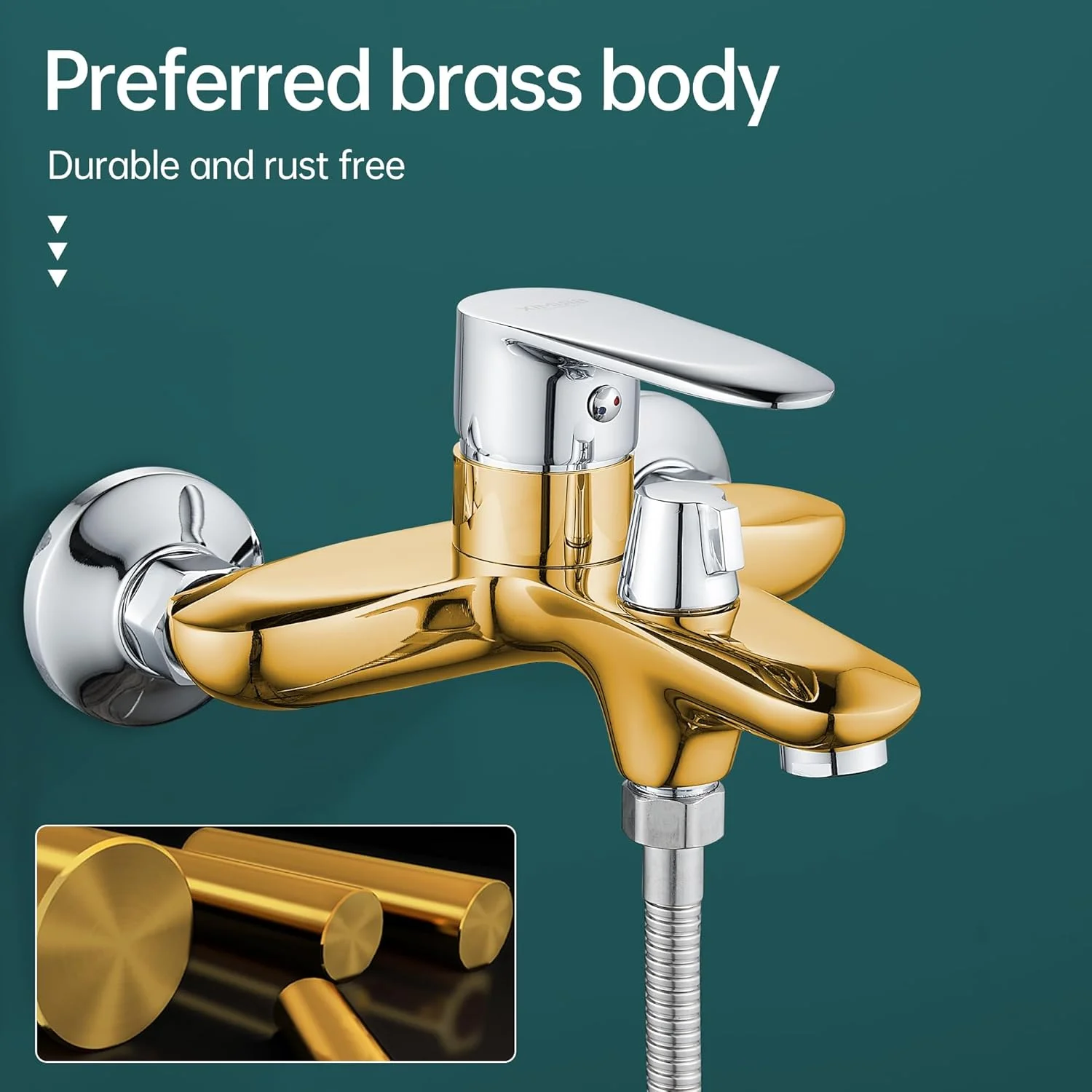 شیر دوش تک اهرمی BRIMIX، شیر حمام به همراه گوشی و شلنگ (گرد)