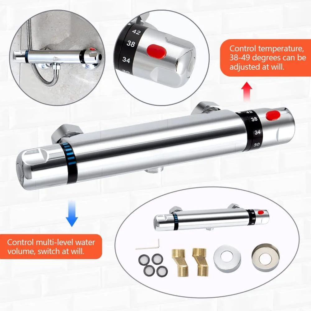 شیر دوش ترموستاتیک کروم Uten، شیر مخلوط دوش دیواری ضد سوزش، شیر مخلوط آب گرم و سرد با دمای ثابت هوشمند شیر دوش ترموستاتیک کروم Uten، شیر مخلوط دوش دیواری ضد سوزش، شیر مخلوط آب گرم و سرد با دمای ثابت هوشمند