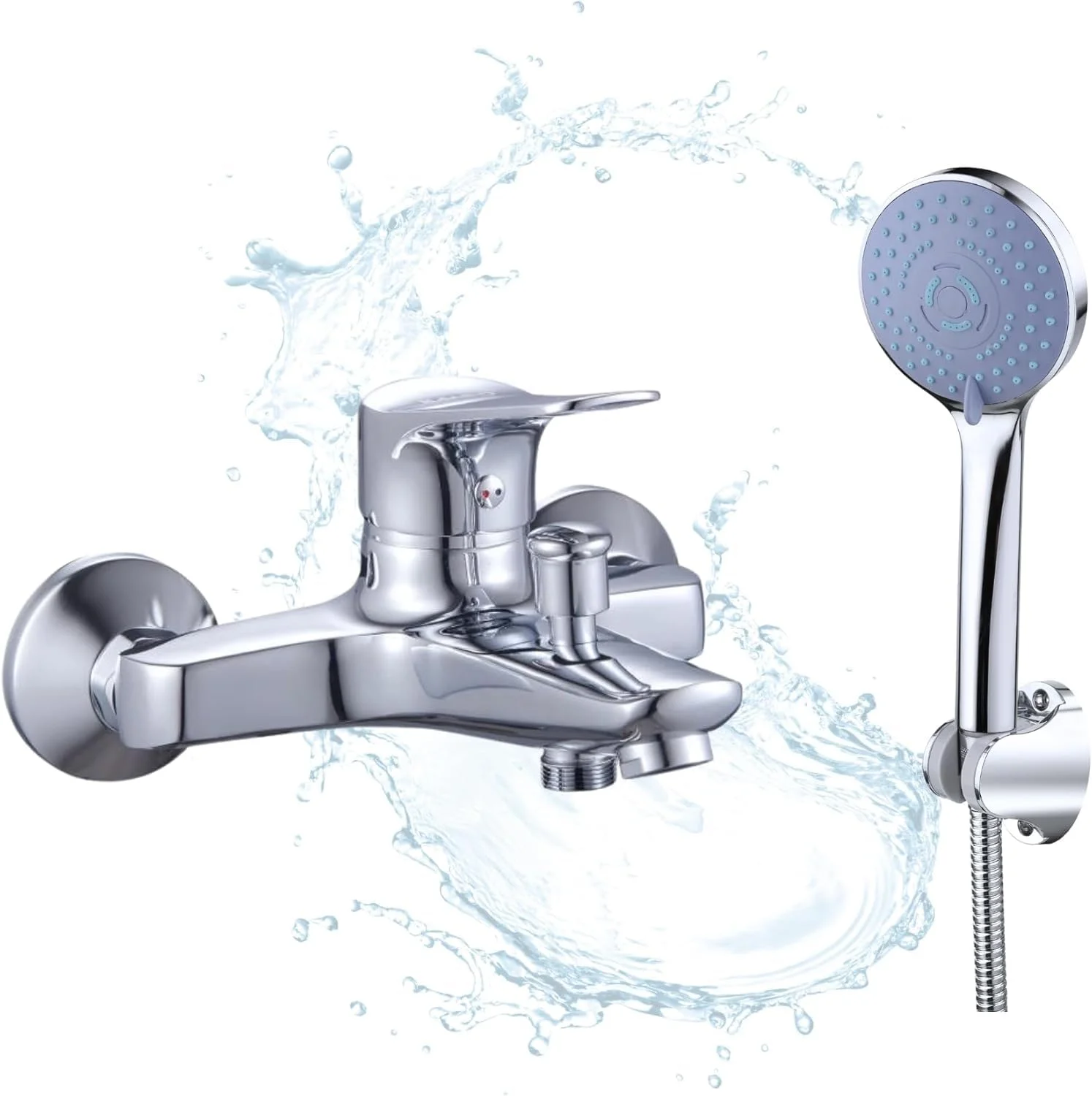 ست کامل شیر دوش، اهرم تک برای آب گرم و سرد، شیر وان حمام، شیر دوش، بدنه فلزی سنگین، روکش کروم آینه ای، به همراه ست سر دوش دستی، (ALIM)