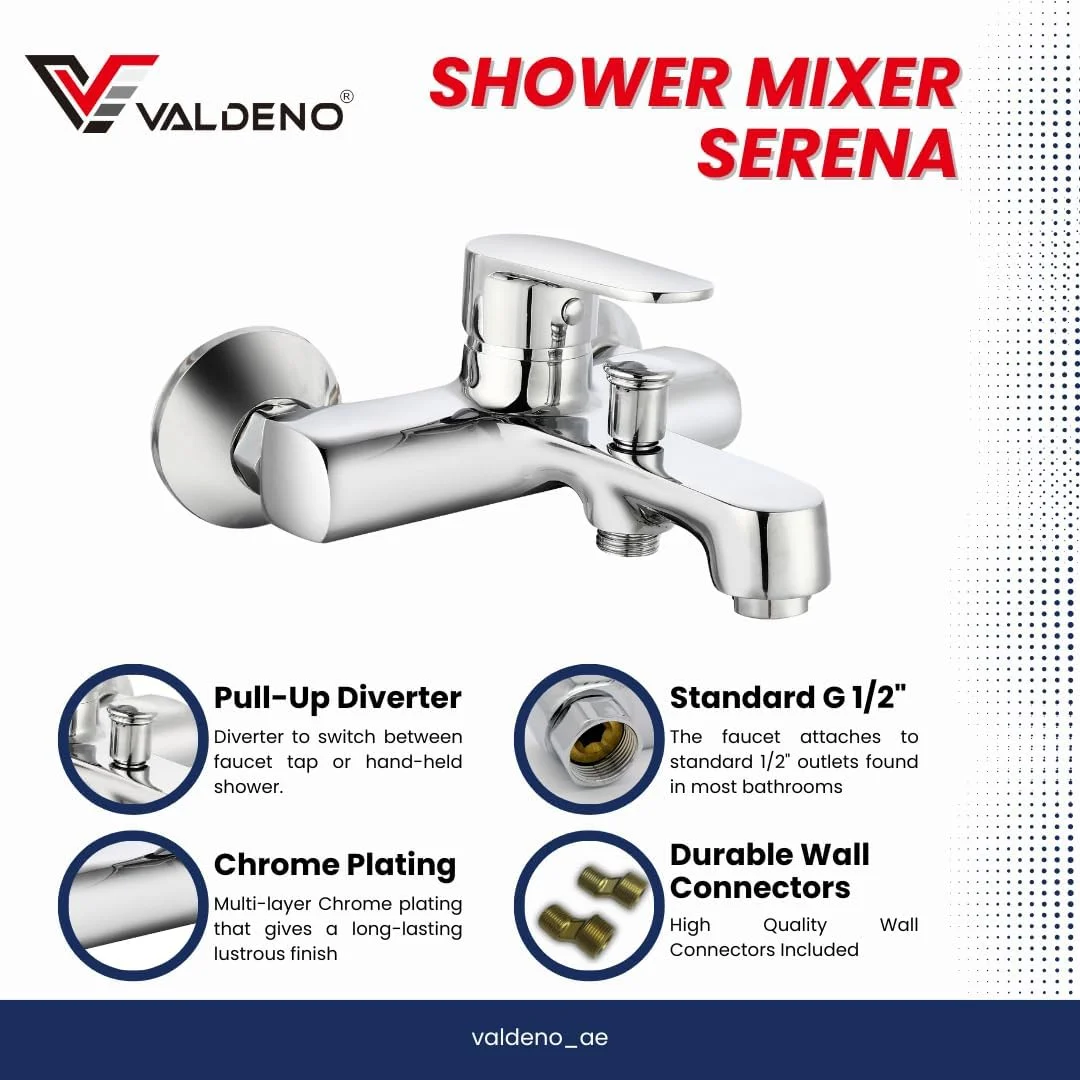 شیر دوش والدنو مدل Serena، تک اهرمی، شیر حمام، شیر دوش، بدنه فلزی سنگین، پرداخت عالی، جریان نرم و زیاد، صرفه جویی در آب، به همراه گوشی دوش دستی (کروم) شیر دوش والدنو مدل Serena، تک اهرمی، شیر حمام، شیر دوش، بدنه فلزی سنگین، پرداخت عالی، جریان نرم و زیاد، صرفه جویی در آب، به همراه گوشی دوش دستی (کروم)