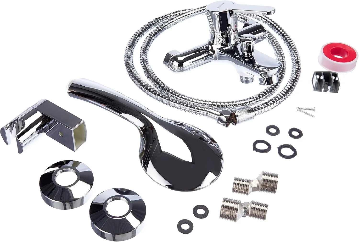 شیر دوش حمام تک اهرمی GRIFEMA PORTO-G13003 به همراه شلنگ استیل 1.5 متری، پایه دیواری دوش و گوشی دوش و Eco-Click، شلنگ 1/2 اینچی، کروم