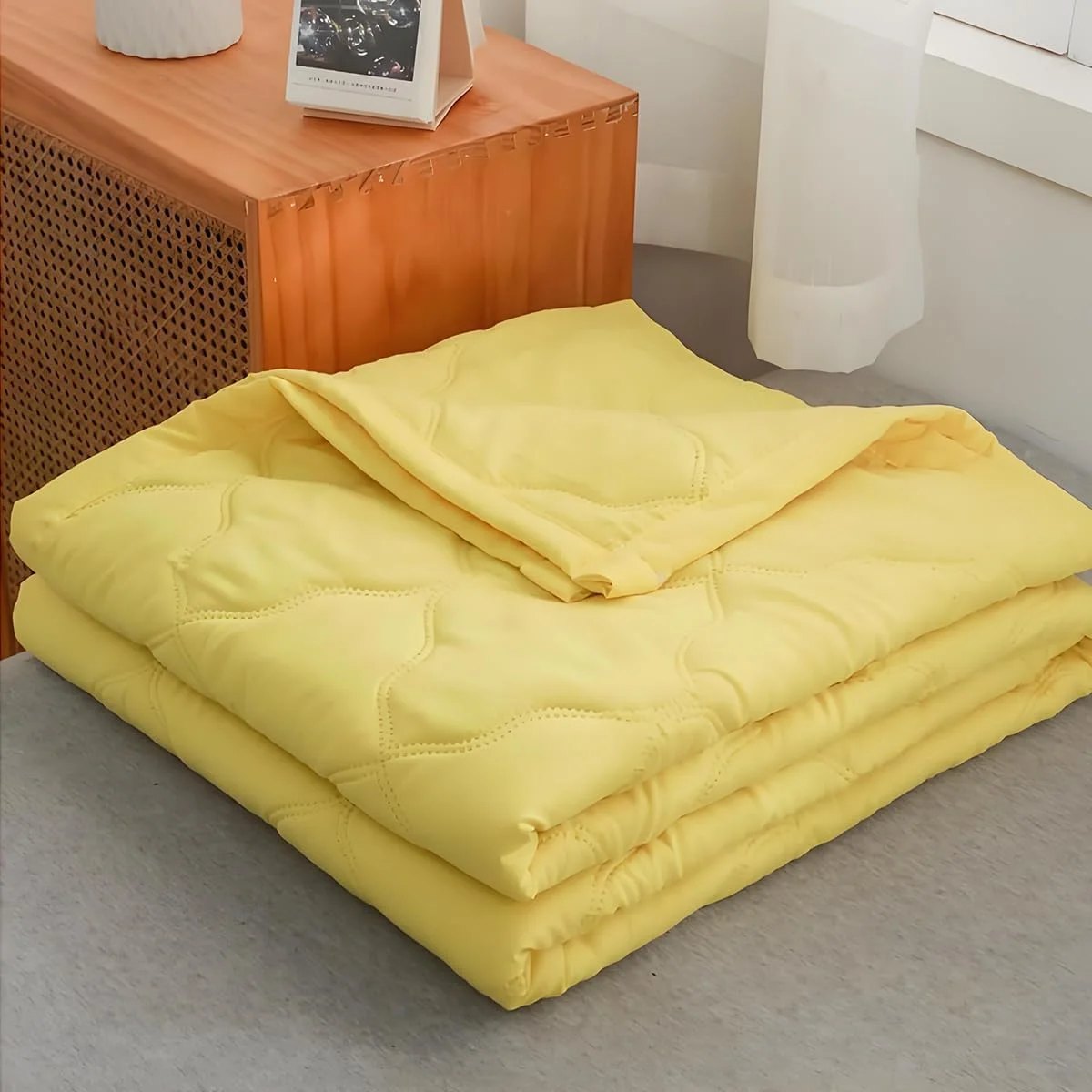 روتختی لحافی دات‌بای-شاپ مناسب سایز سوپر کینگ، 200x230 سانتی‌متر، رو تختی زرد رنگ، لحافی، نرم، سبک وزن، دو رو، پتوی مبل مناسب تمام فصول