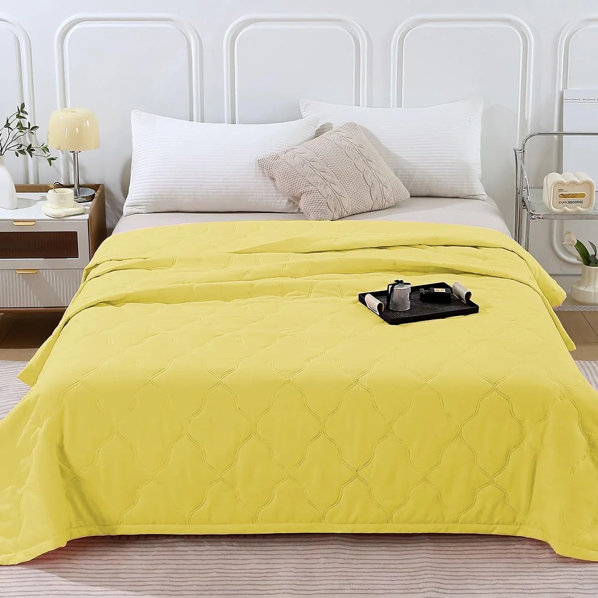 روتختی لحافی دات‌بای-شاپ مناسب سایز سوپر کینگ، 200x230 سانتی‌متر، رو تختی زرد رنگ، لحافی، نرم، سبک وزن، دو رو، پتوی مبل مناسب تمام فصول