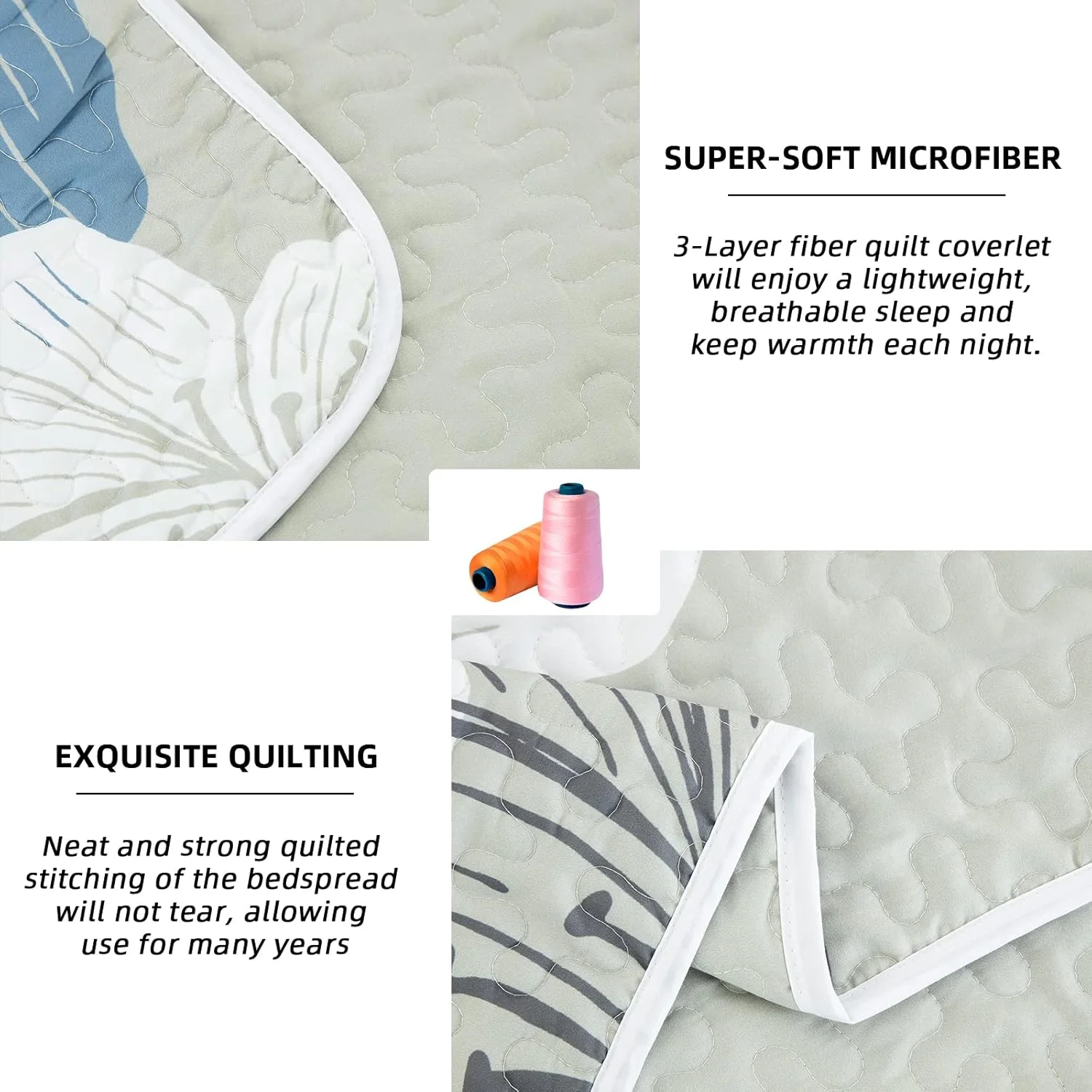 ست لحاف سه تکه DJY طرح گلدار سایز کوئین، رو تختی شیک و بوهمی با 2 روبالشی، ملحفه میکروفایبر سبک وزن مناسب تمام فصول (آبی، 228x243 سانتی متر)