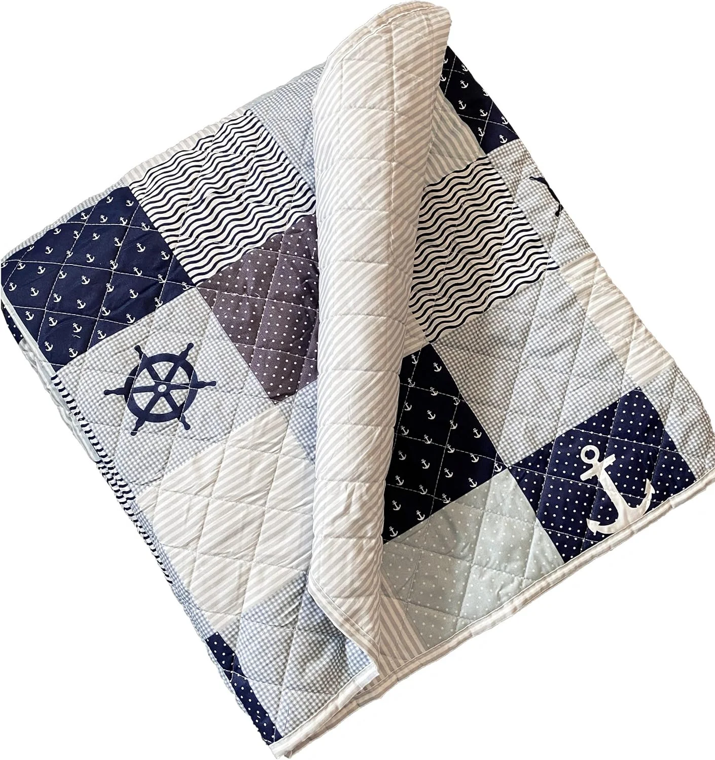 رو تختی تک نفره Delindo Lifestyle Maritime، طرح تکه دوزی، سرمه ای، ابعاد 140x210 سانتی متر