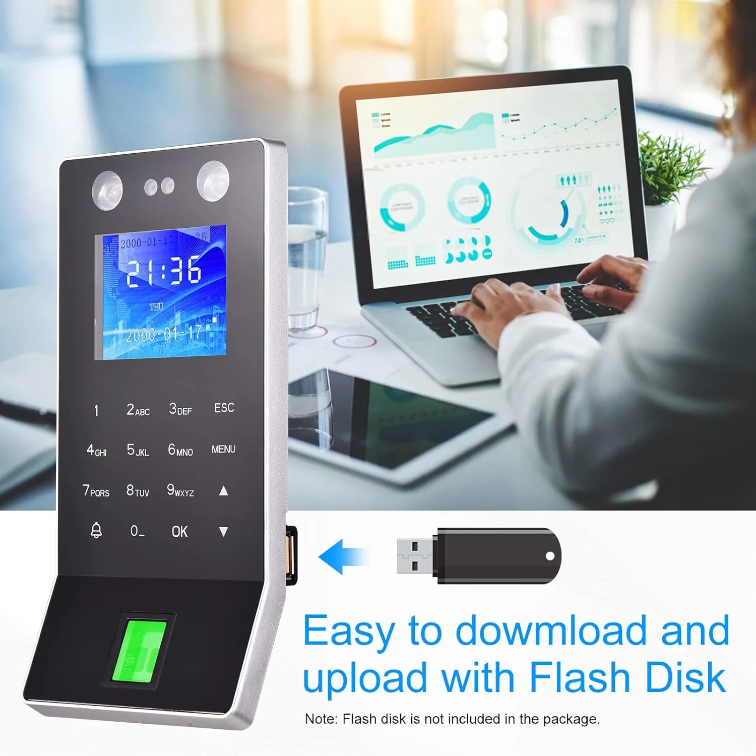 دستگاه حضور و غیاب تشخیص چهره، اثر انگشت و رمز عبور، دستگاه کنترل دسترسی و ثبت زمان ورود و خروج کارکنان با صفحه نمایش رنگی 2.4 اینچی TFT و پشتیبانی از دانلود از طریق فلش مموری دستگاه حضور و غیاب تشخیص چهره، اثر انگشت و رمز عبور، دستگاه کنترل دسترسی و ثبت زمان ورود و خروج کارکنان با صفحه نمایش رنگی 2.4 اینچی TFT و پشتیبانی از دانلود از طریق فلش مموری