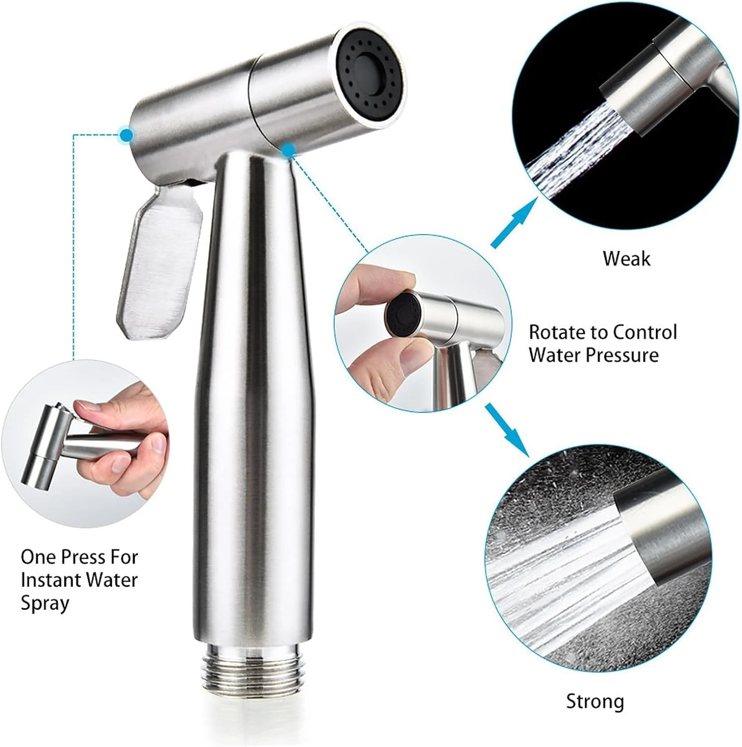 اسپری بیده دستی، جت اسپری استیل 304 برای توالت، اسپری بیده صرفه جویی در آب، واشر پوشک قابل حمل، برای تمیز کردن توالت، حمام حیوانات خانگی، بهداشت حمام (نقره ای)