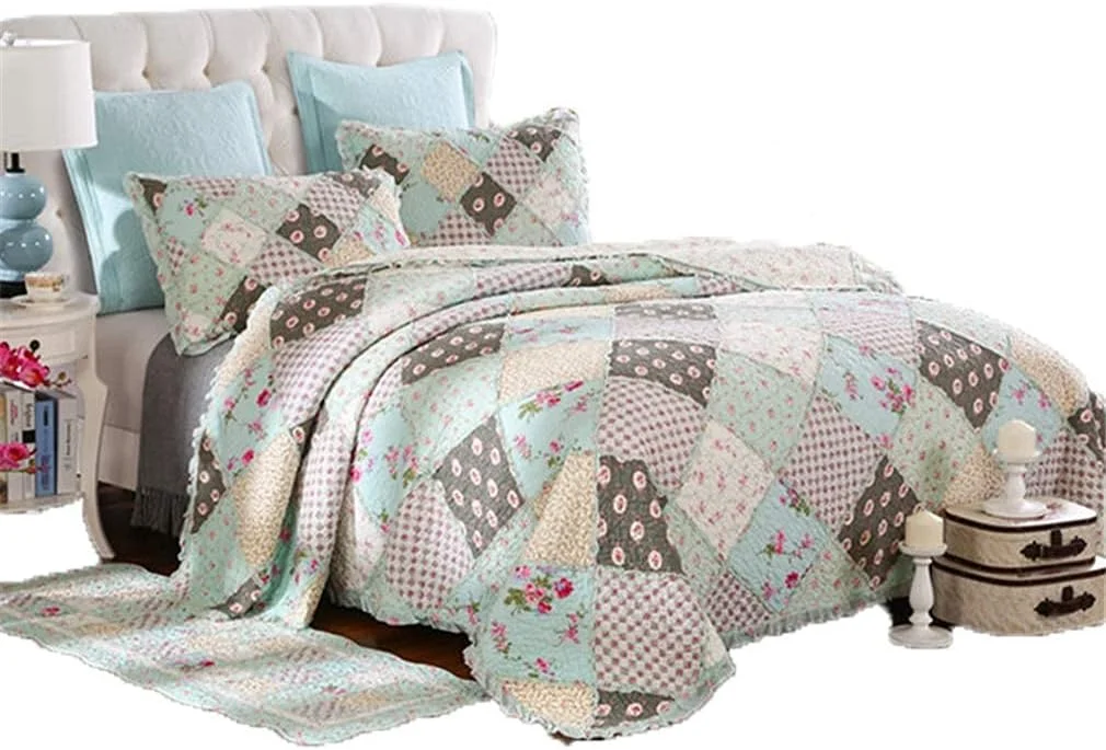 روتختی تکه دوزی دست دوز 3 تکه شامل روتختی 220X240 سانتی متر و 2 روبالشی 50X70 سانتی متر، ملحفه نخی نرم و راحت