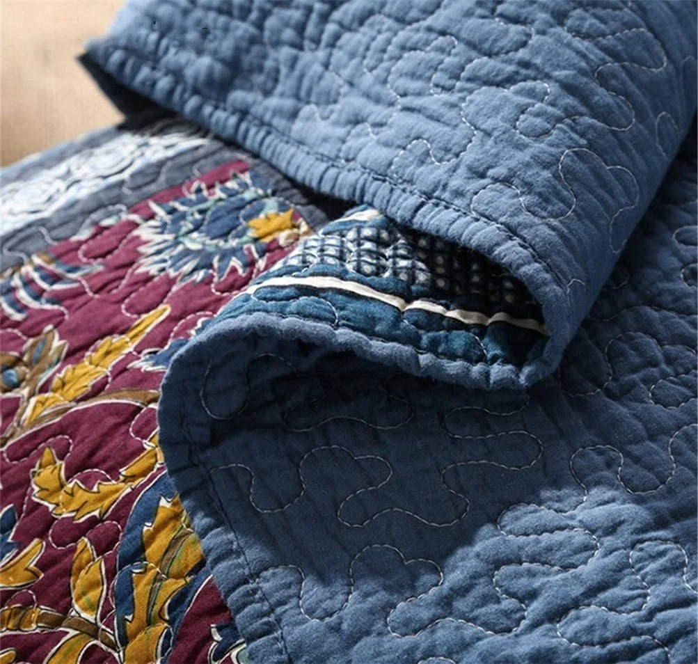 ست روتختی تکه دوزی شده دست ساز 3 تکه، لحاف پنبه ای فوق العاده نرم با 2 بالش وزن متوسط بژ / 230×250 سانتی متر (آبی کینگ 259x269 سانتی متر) (آبی 230×250 سانتی متر)