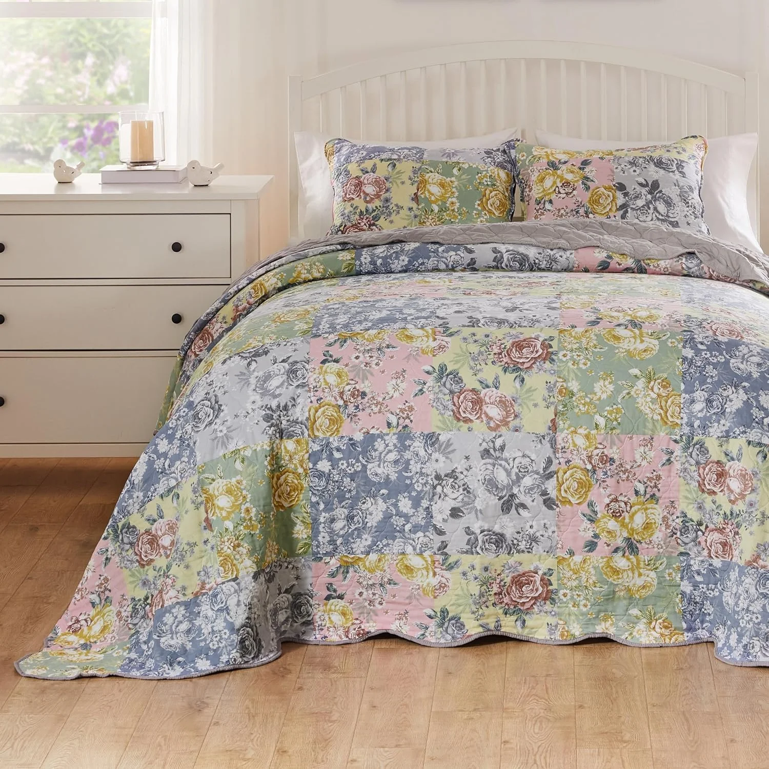 ست روتختی لحاف دار طرح Emma Greenland Home، سایز کوئین بزرگ، 3 تکه، خاکستری