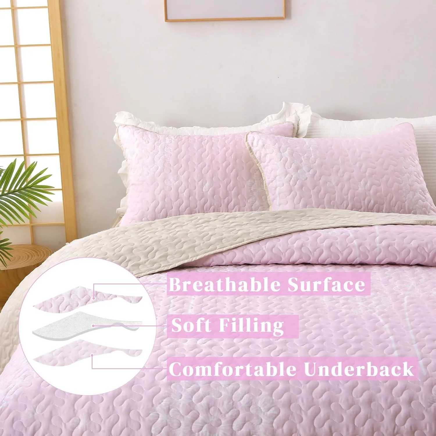 ست لحاف Heymybed سایز کینگ، ست لحاف گیاهی، روتختی گلدار صورتی، ست رو تختی 3 تکه، لحاف طرح گیاهان میکروفیبر نرم، ست روتختی لحاف برای تمام فصل ها (زرد 233x269 سانتی متر)