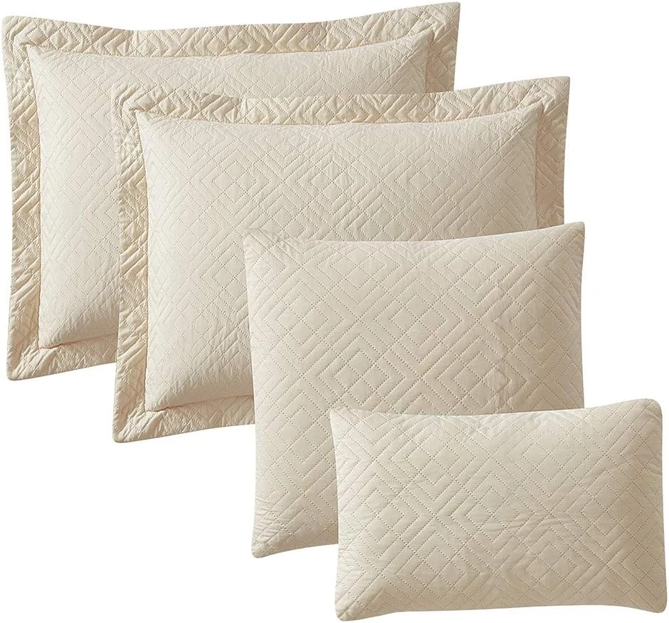 لحاف و روتختی یک نفره Hearth & Harbor - ست روتختی مناسب تمام فصول، بافت پینسونیک، ست روتختی سبک وزن - ست لحاف یک نفره 5 تکه با روبالشی، طرح الماس - کرم