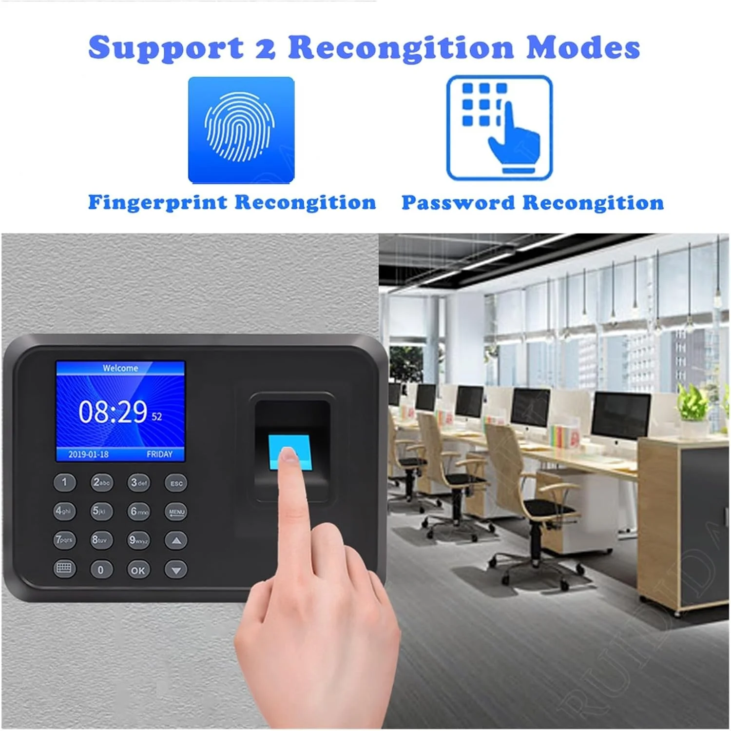 دستگاه حضور و غیاب اثر انگشتی VESLFG، دستگاه حضور و غیاب اثر انگشتی، دستگاه هوشمند اثر انگشتی چند زبانه با صفحه نمایش 2.4 اینچی LCD، ثبت ورود و خروج خودکار، کاربری آسان