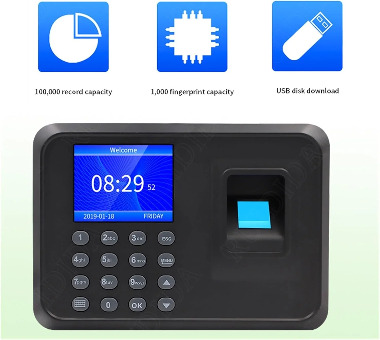 دستگاه حضور و غیاب اثر انگشتی VESLFG، دستگاه حضور و غیاب اثر انگشتی، دستگاه هوشمند اثر انگشتی چند زبانه با صفحه نمایش 2.4 اینچی LCD، ثبت ورود و خروج خودکار، کاربری آسان