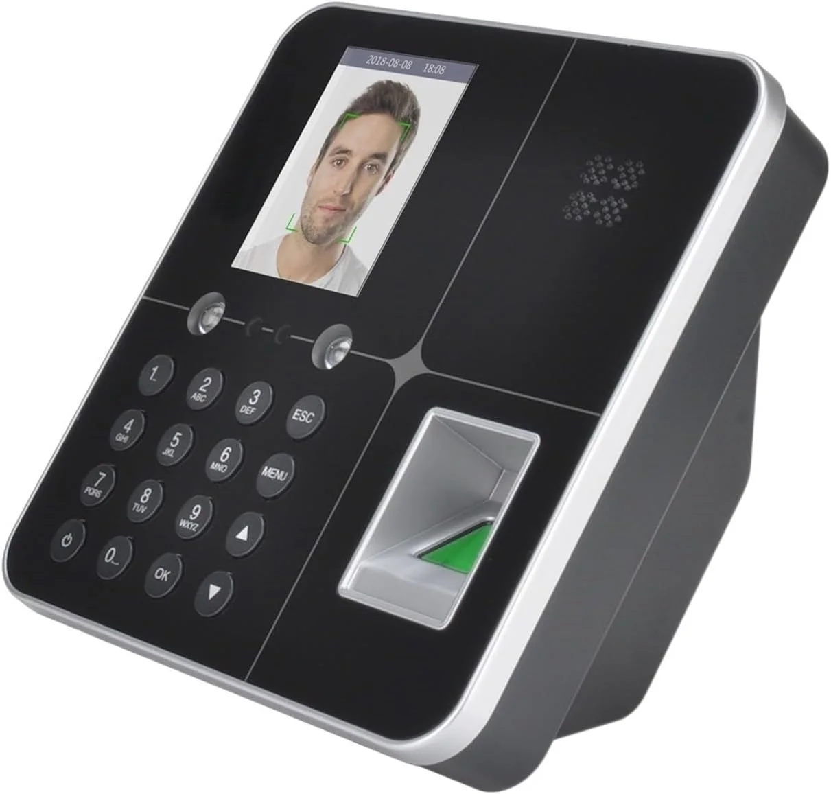 دستگاه حضور و غیاب VESLFG مدل AF18، دستگاه تشخیص بیومتریک اثر انگشت و چهره، ساعت حضور و غیاب با رمز عبور، پخش صوتی، ثبت ورود و خروج خودکار، کاربری آسان