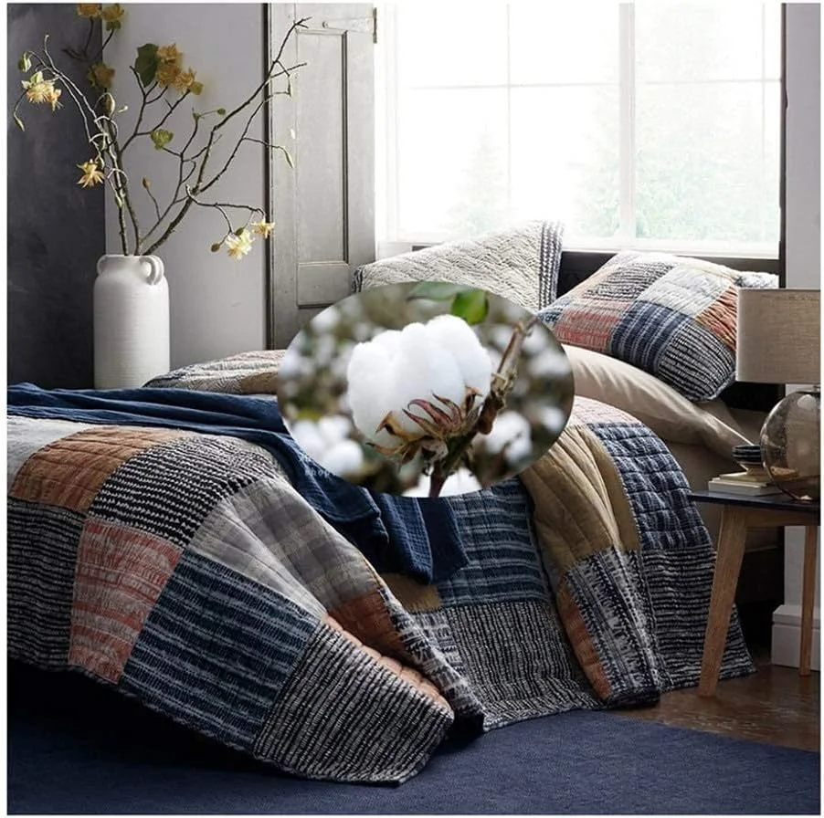 روتختی لحافی پنبه ای دو نفره ضخیم 235X269 سانتی متر ضد حساسیت لحاف سبک وزن میکروفیبر تزئینی، تکه دوزی-235X269 سانتی متر، تکه دوزی-235X269 سانتی متر