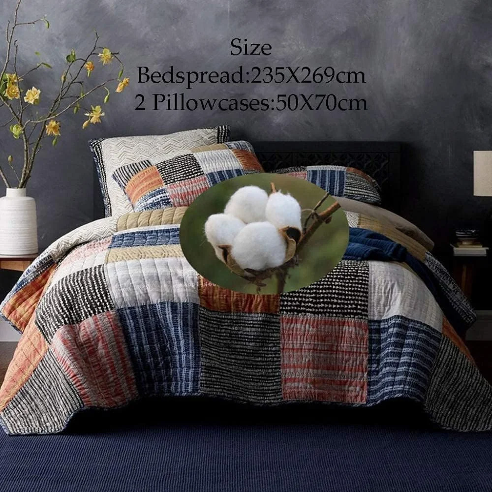 روتختی لحافی پنبه ای دو نفره ضخیم 235X269 سانتی متر ضد حساسیت لحاف سبک وزن میکروفیبر تزئینی، تکه دوزی-235X269 سانتی متر، تکه دوزی-235X269 سانتی متر