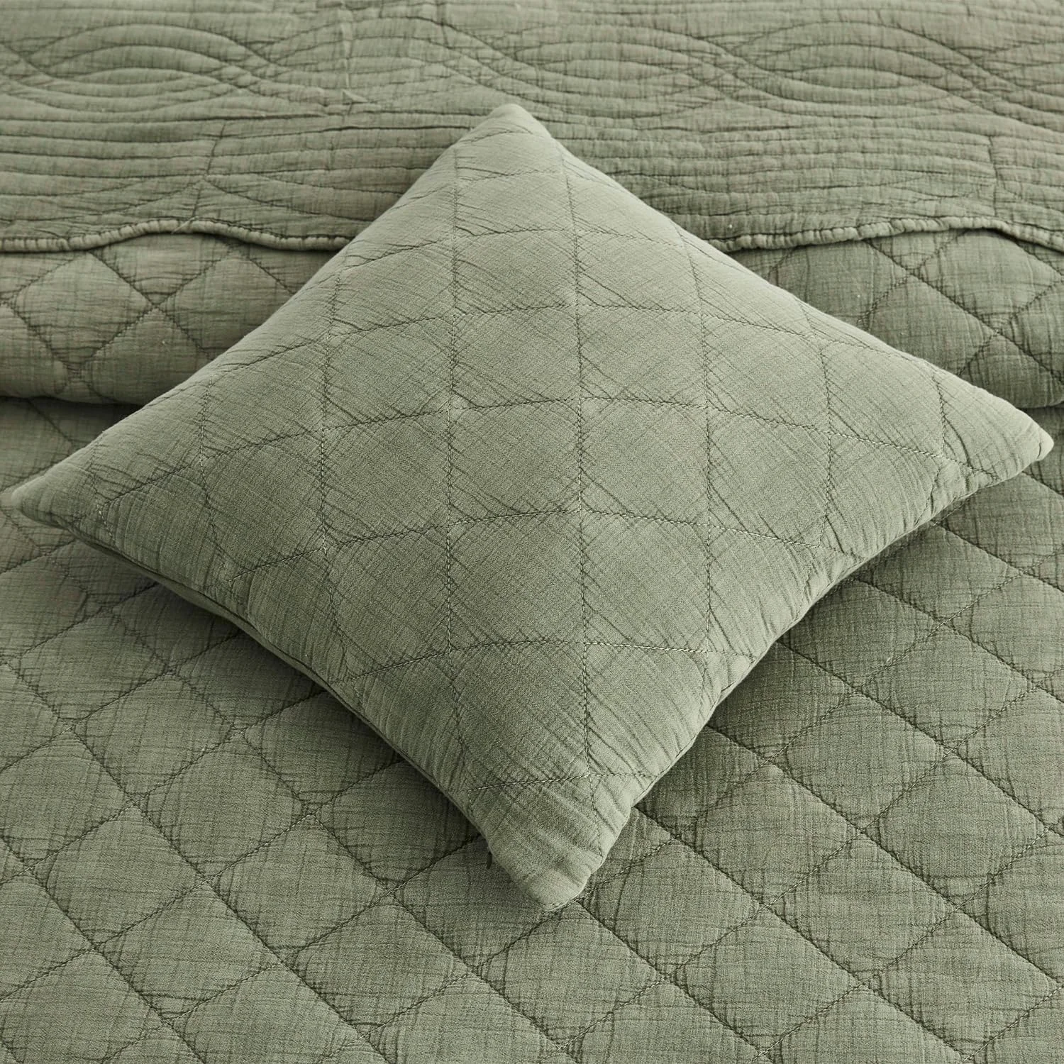 روتختی بزرگ کویین HZ&HY - ظاهر شیک روستایی - آنزیم و سنگ شور شده، فوق العاده نرم و سبک وزن، دو رو، پنبه/پلی استر، 5 تکه، کویین، سبز لجنی