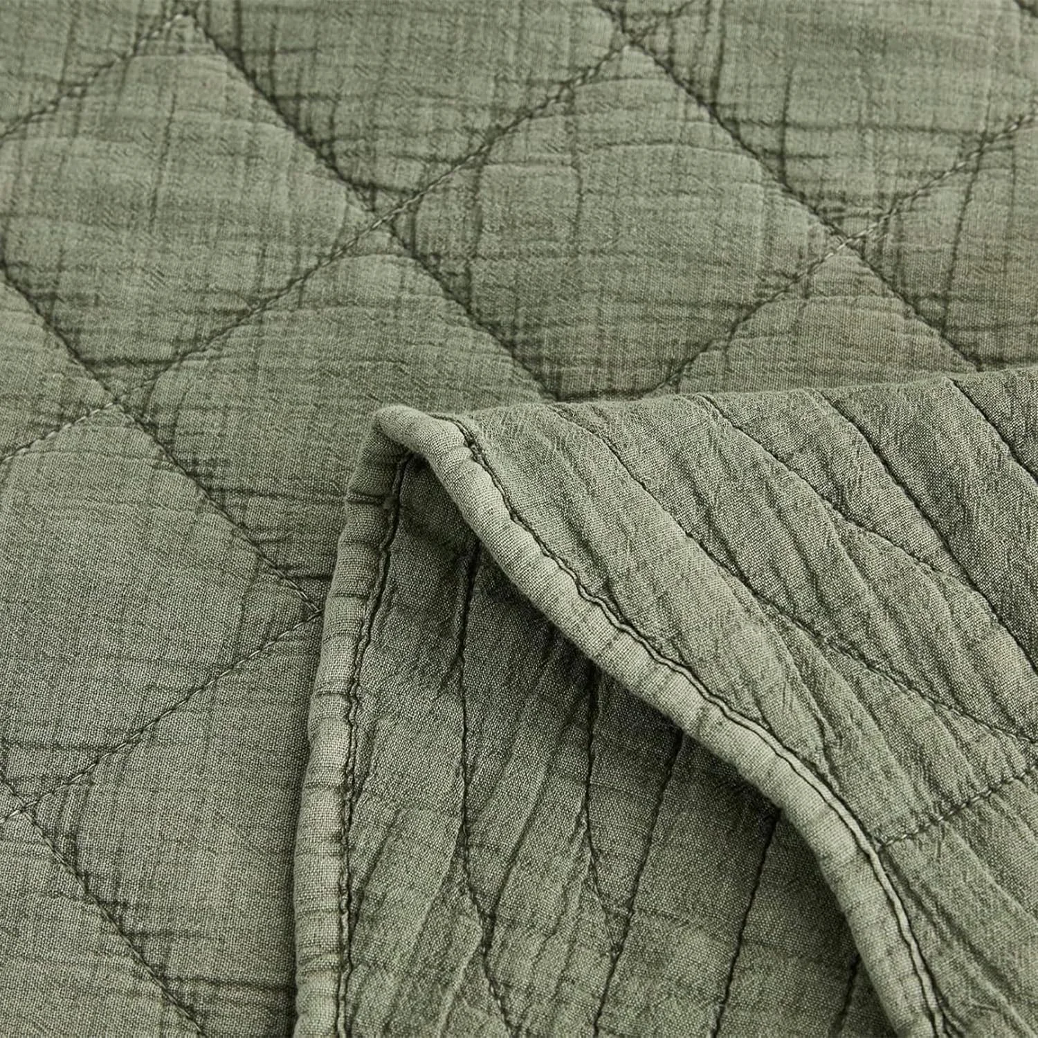 روتختی بزرگ کویین HZ&HY - ظاهر شیک روستایی - آنزیم و سنگ شور شده، فوق العاده نرم و سبک وزن، دو رو، پنبه/پلی استر، 5 تکه، کویین، سبز لجنی