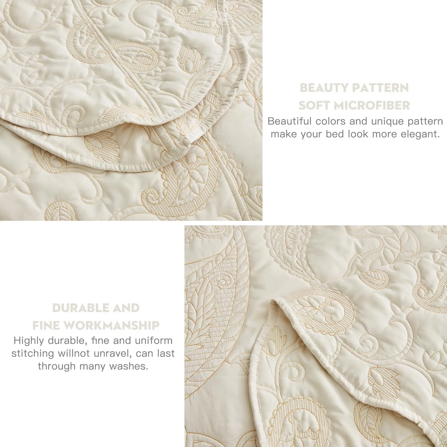 روتختی کینگ سایز بزرگ HZ & HY، ست روتختی لحافی، لحاف نازک سبک وزن، دو رو، لوکس، 5 تکه، 100% میکروفایبر، کینگ/کال کینگ، عاجی زرد