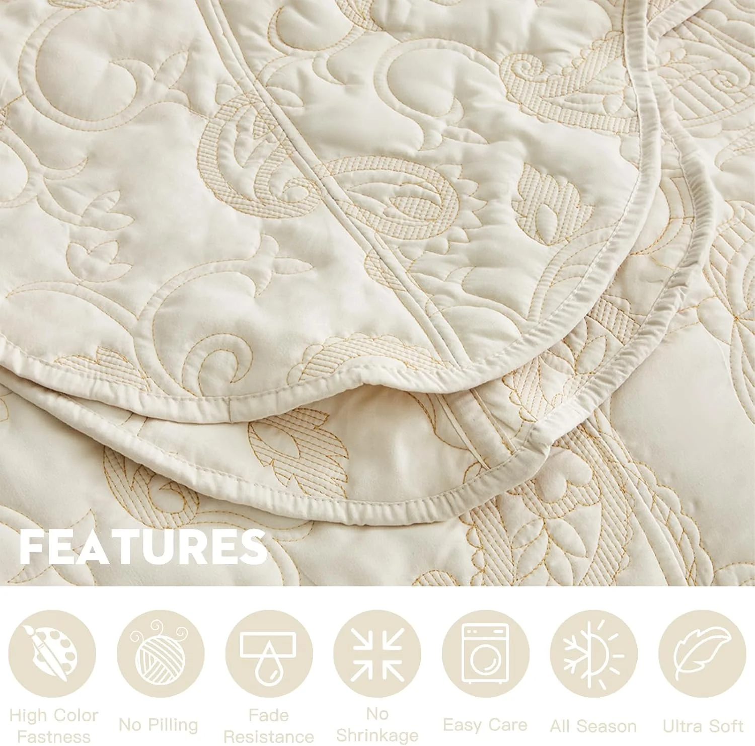 روتختی کینگ سایز بزرگ HZ & HY، ست روتختی لحافی، لحاف نازک سبک وزن، دو رو، لوکس، 5 تکه، 100% میکروفایبر، کینگ/کال کینگ، عاجی زرد