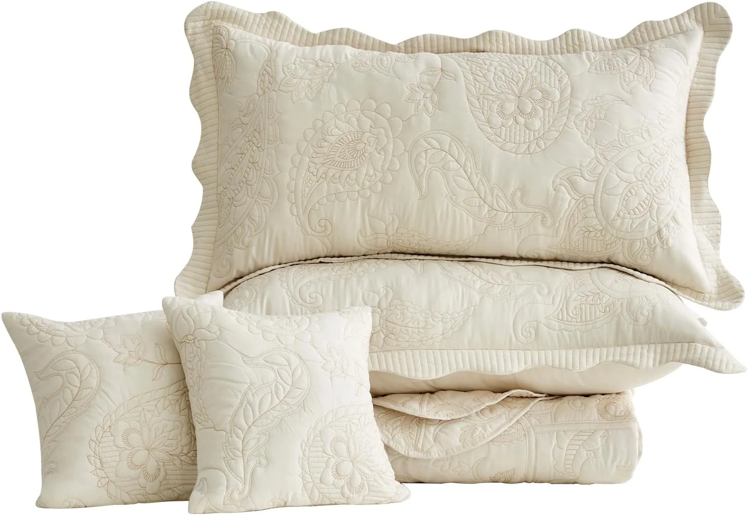 روتختی کینگ سایز بزرگ HZ & HY، ست روتختی لحافی، لحاف نازک سبک وزن، دو رو، لوکس، 5 تکه، 100% میکروفایبر، کینگ/کال کینگ، عاجی زرد