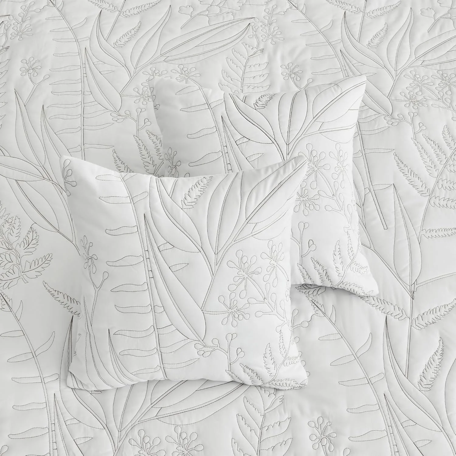 روتختی لحاف دار طرح گیاهی HZ & HY سایز بزرگ کوئین، ست لحاف طرح برگ، روکش تخت خواب شیک و با طراوت، دو رو، ست 5 تکه سبک وزن، سفید