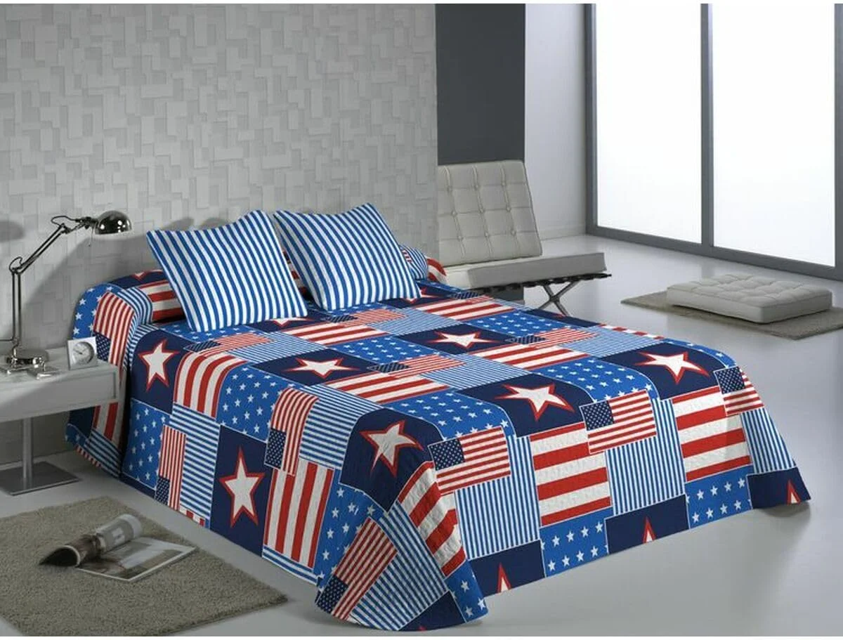 روتختی هاستلاین مدل USA آبی مناسب تخت 150 سانتی‌متری (3 تکه)