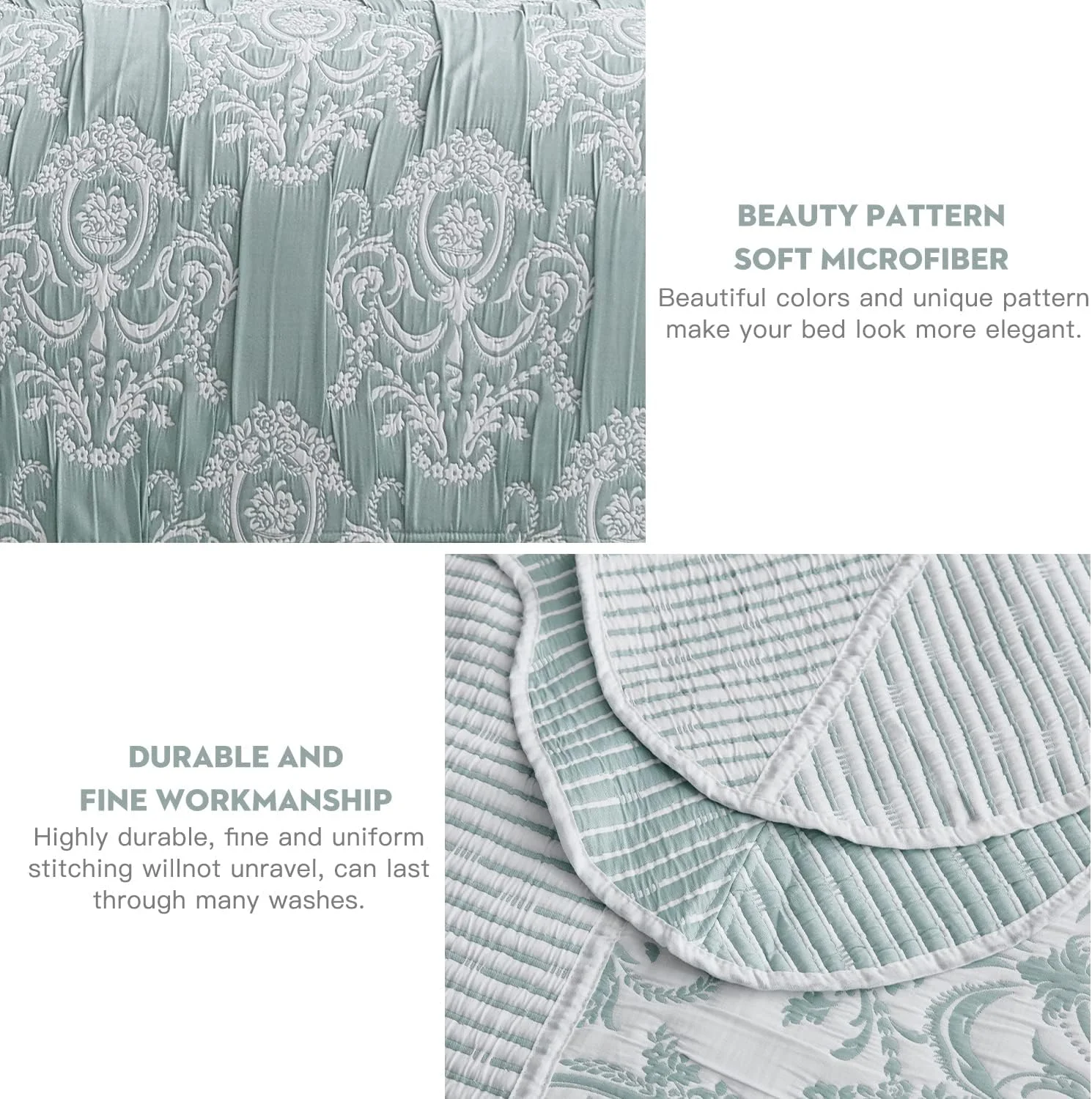 روتختی بزرگ کوئین HZ & HY، طرح ژاکارد ماتلاس دمشقی، سبک وزن، دو رو، 5 تکه، 100% میکروفایبر، کوئین، سبز