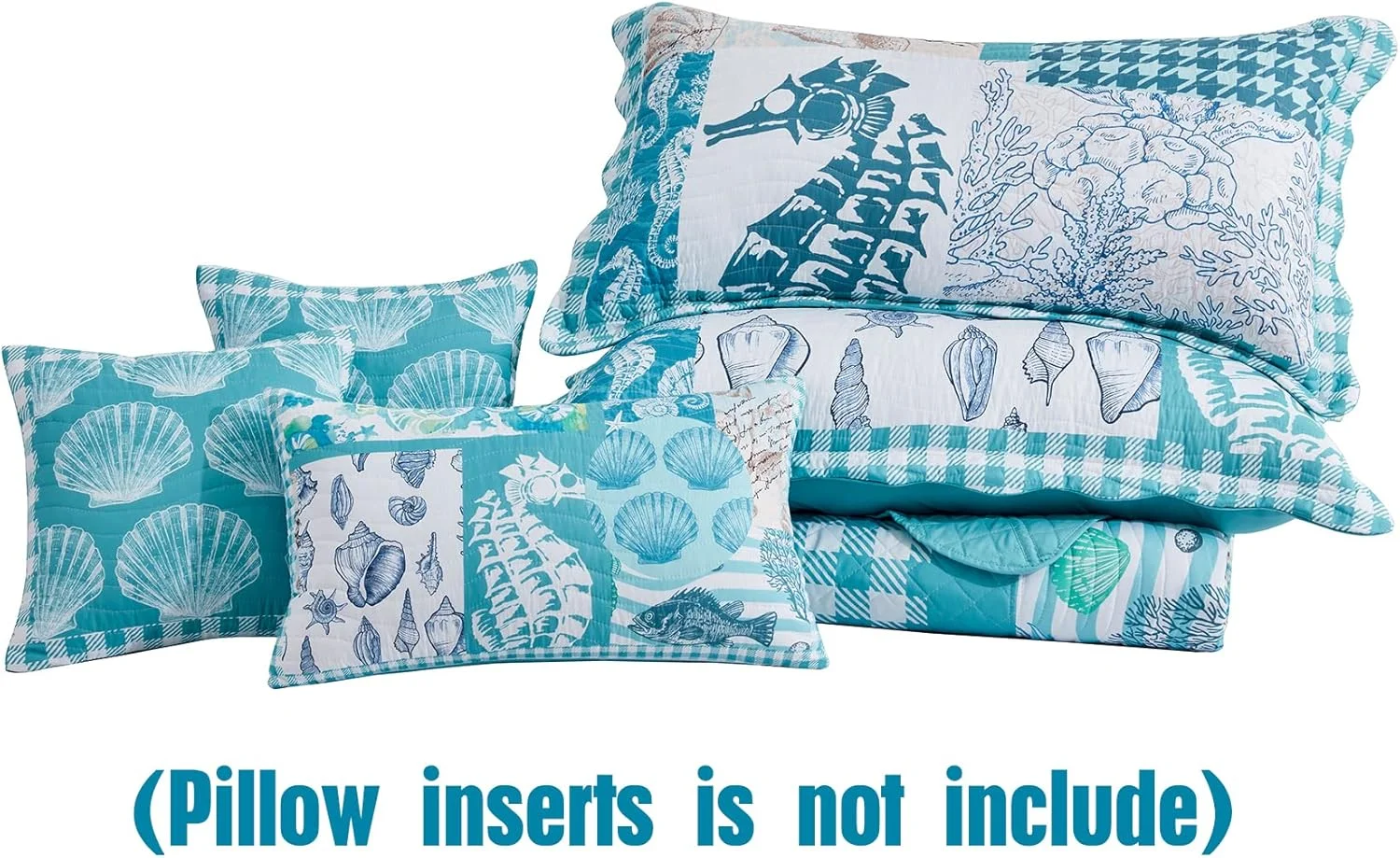 روتختی کینگ سایز بزرگ HZ&HY طرح ساحلی 325x305 فوق العاده عریض، لحاف سبک وزن طرح دریایی، دوخت واقعی، دو رو، 6 تکه، 100% میکروفایبر، کینگ/کال کینگ، طرح اسب دریایی