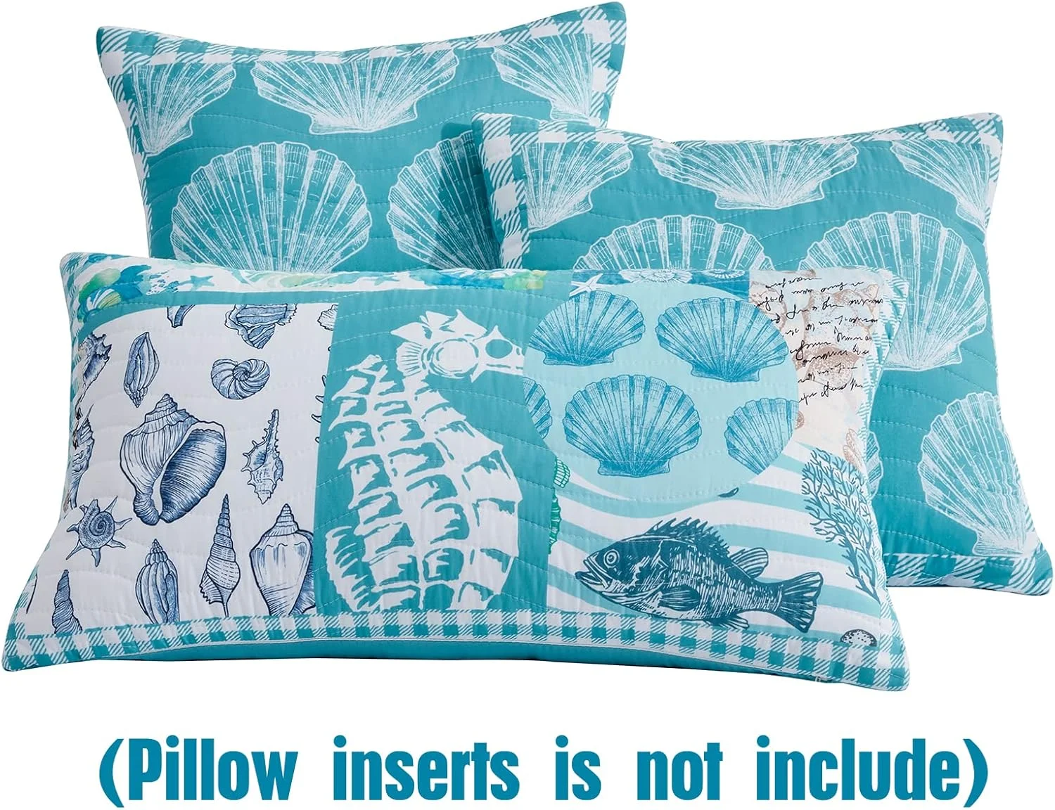 روتختی کینگ سایز بزرگ HZ&HY طرح ساحلی 325x305 فوق العاده عریض، لحاف سبک وزن طرح دریایی، دوخت واقعی، دو رو، 6 تکه، 100% میکروفایبر، کینگ/کال کینگ، طرح اسب دریایی