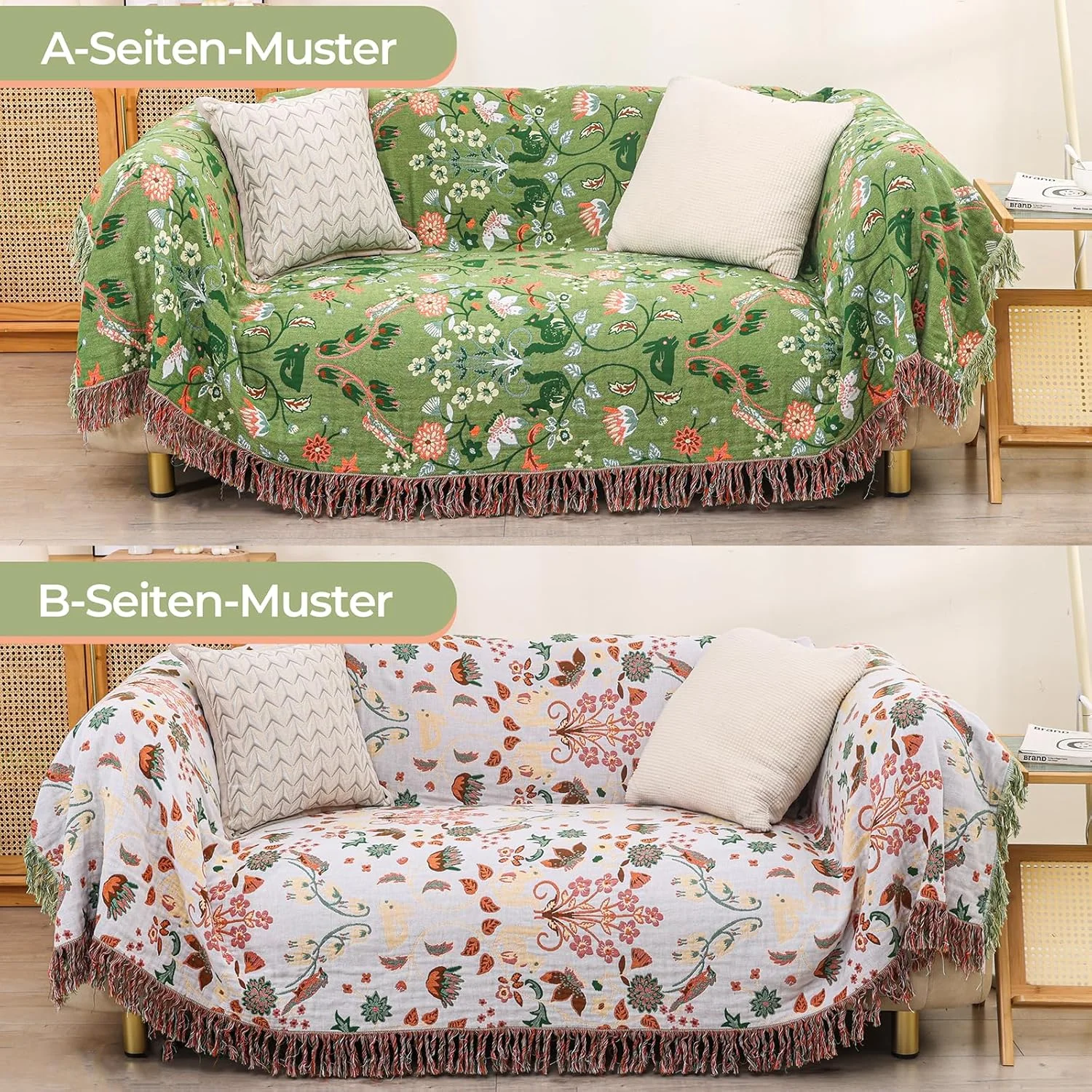 رو تختی دو طرفه نخی HOORDRY، سایز 200 در 230 سانتی متر، طرح سنجاب، پتوی تلویزیون، پتوی مبل، پتوی صندلی راحتی، روتختی، پتوی برگشت پذیر، رنگ سبز/سفید، نرم، لطیف و شیک