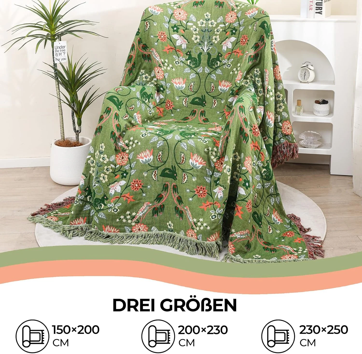 رو تختی دو طرفه نخی HOORDRY، سایز 200 در 230 سانتی متر، طرح سنجاب، پتوی تلویزیون، پتوی مبل، پتوی صندلی راحتی، روتختی، پتوی برگشت پذیر، رنگ سبز/سفید، نرم، لطیف و شیک