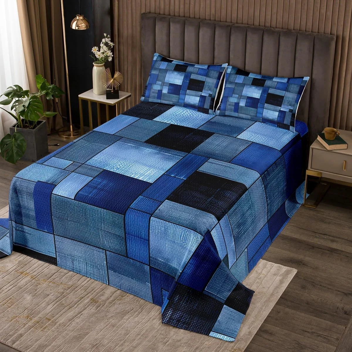 روتختی هندسی Homemissing تک نفره، لحاف لوکس برای پسران، دختران، نوجوانان، ست روتختی هنر مدرن، دکوراسیون اتاق لحافی آبی زنده