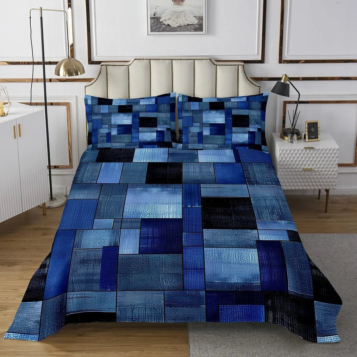 روتختی هندسی Homemissing تک نفره، لحاف لوکس برای پسران، دختران، نوجوانان، ست روتختی هنر مدرن، دکوراسیون اتاق لحافی آبی زنده