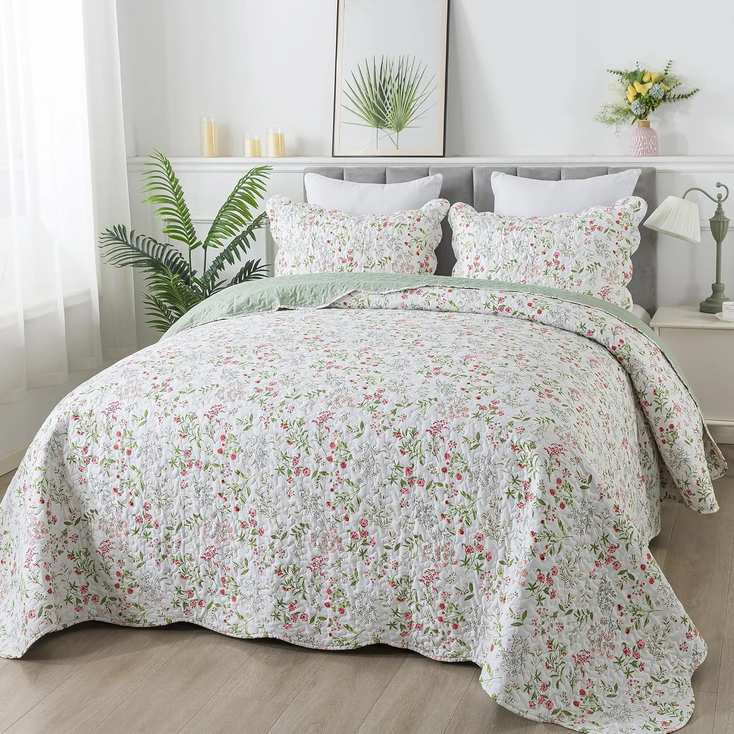 لحاف طرح گل HoneiLife سایز کینگ - ست 3 تکه لحاف میکروفایبر، رو تختی سبک وزن طرح گل های وحشی، روکش تخت طبیعت، ست روتختی لحاف کینگ، لحاف چهار فصل