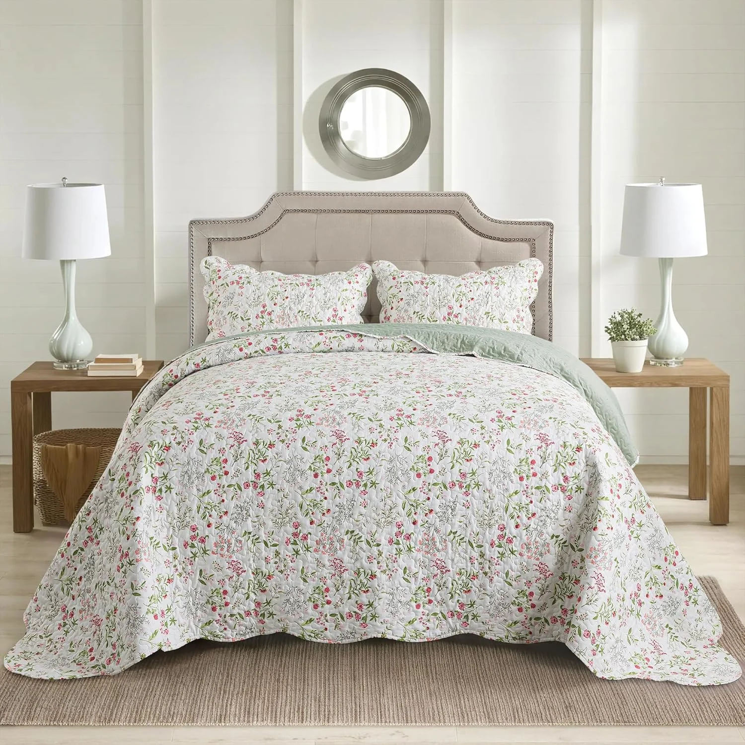 لحاف طرح گل HoneiLife سایز کینگ - ست 3 تکه لحاف میکروفایبر، رو تختی سبک وزن طرح گل های وحشی، روکش تخت طبیعت، ست روتختی لحاف کینگ، لحاف چهار فصل