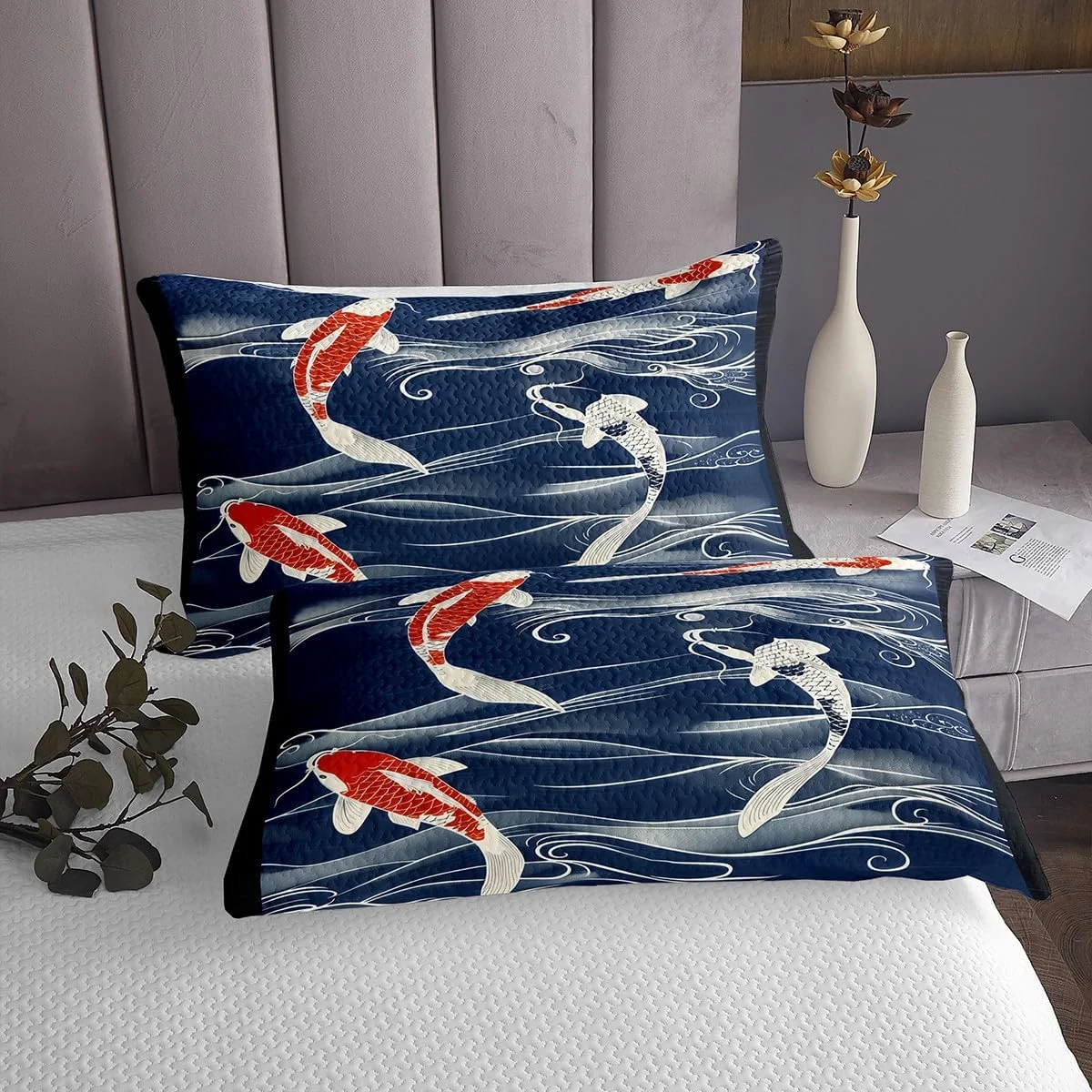 روتختی لحافی طرح ماهی کوی Homemissing Kids، سایز دونفره، مناسب پسران و دختران، طرح موج ژاپنی، ست روتختی لحافی طرح ماهی به سبک ژاپنی