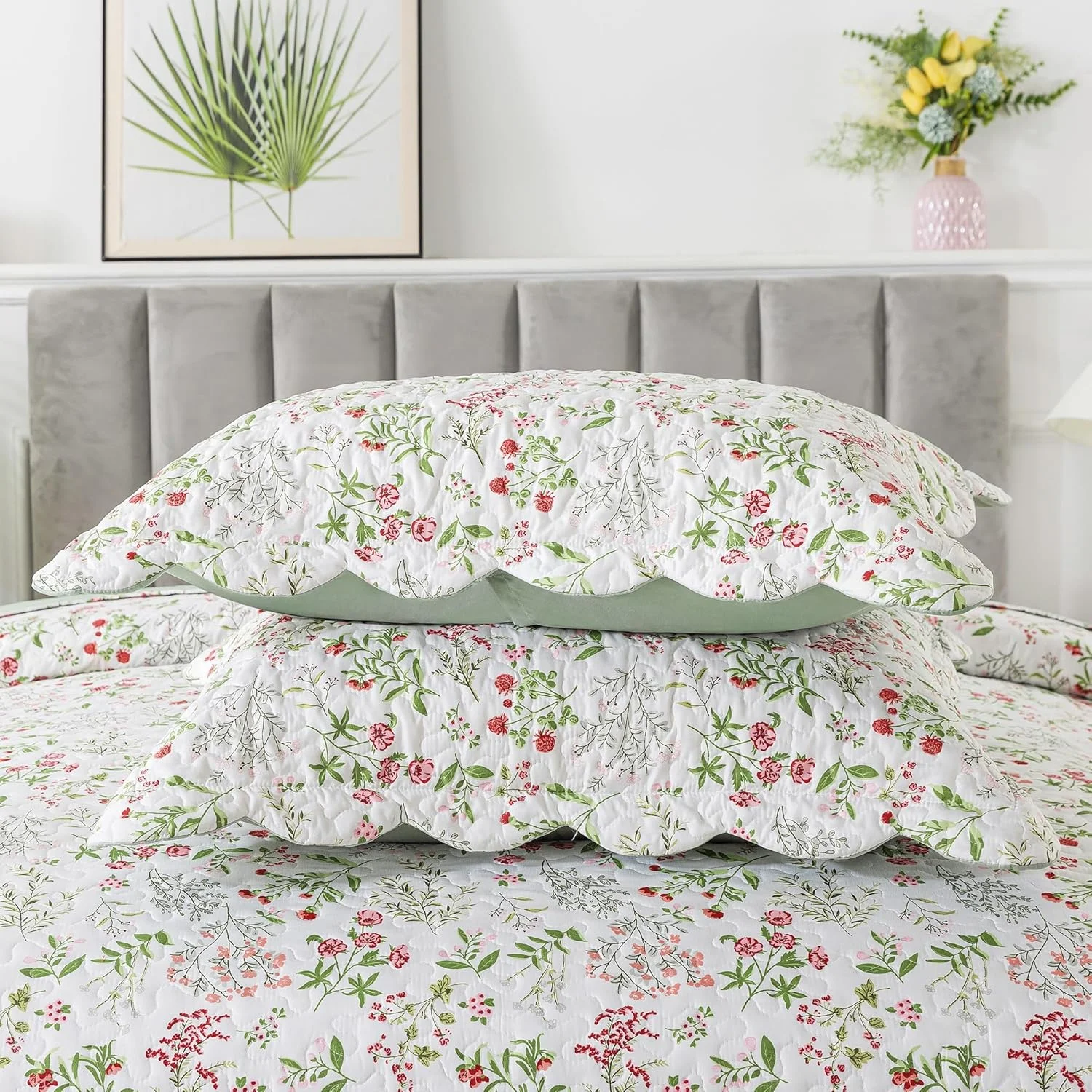 لحاف طرح گل HoneiLife سایز کینگ - ست 3 تکه لحاف میکروفایبر، رو تختی سبک وزن طرح گل های وحشی، روکش تخت طبیعت، ست روتختی لحاف کینگ، لحاف چهار فصل